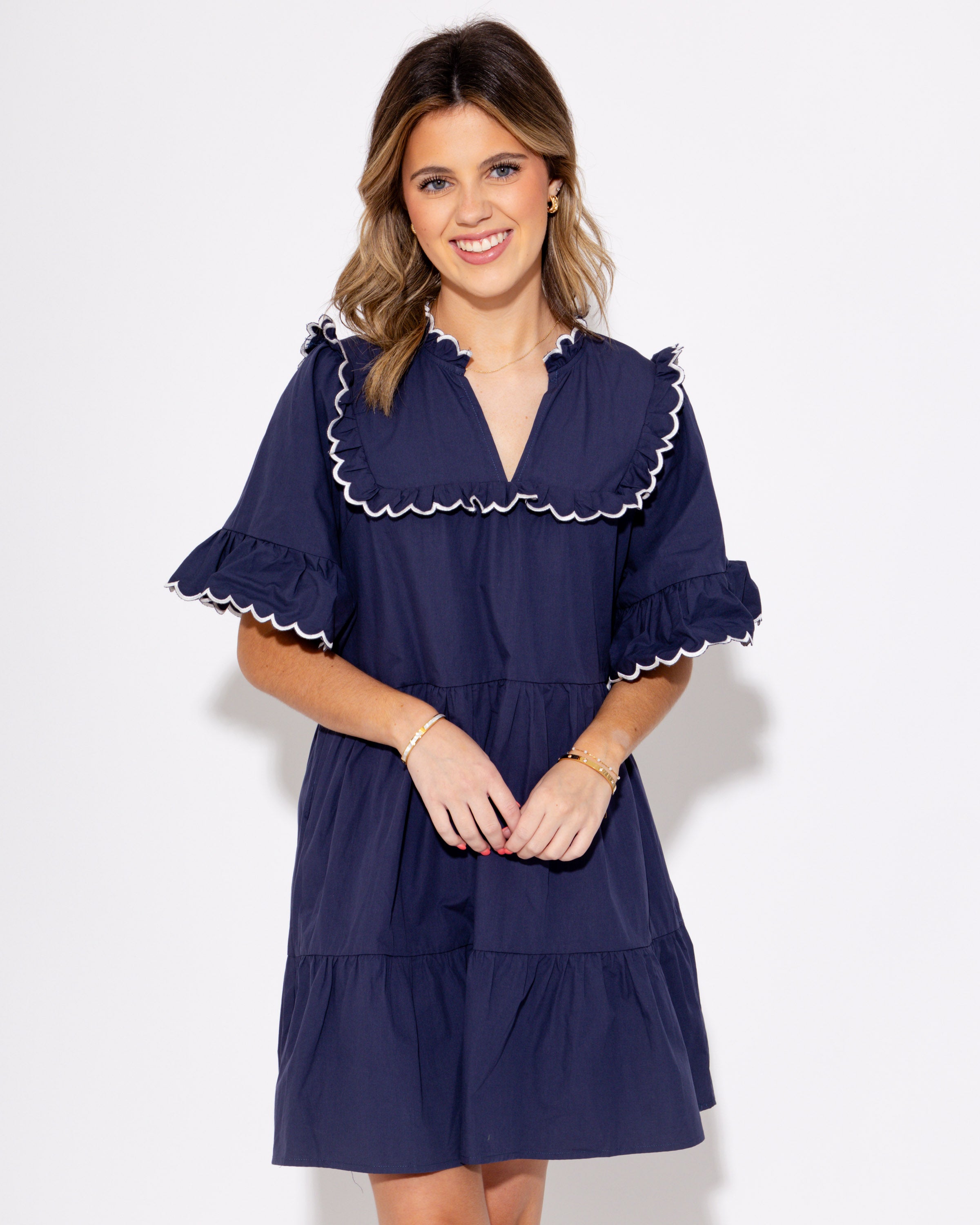 Ruffle Tiered Contrast Stitching Dress