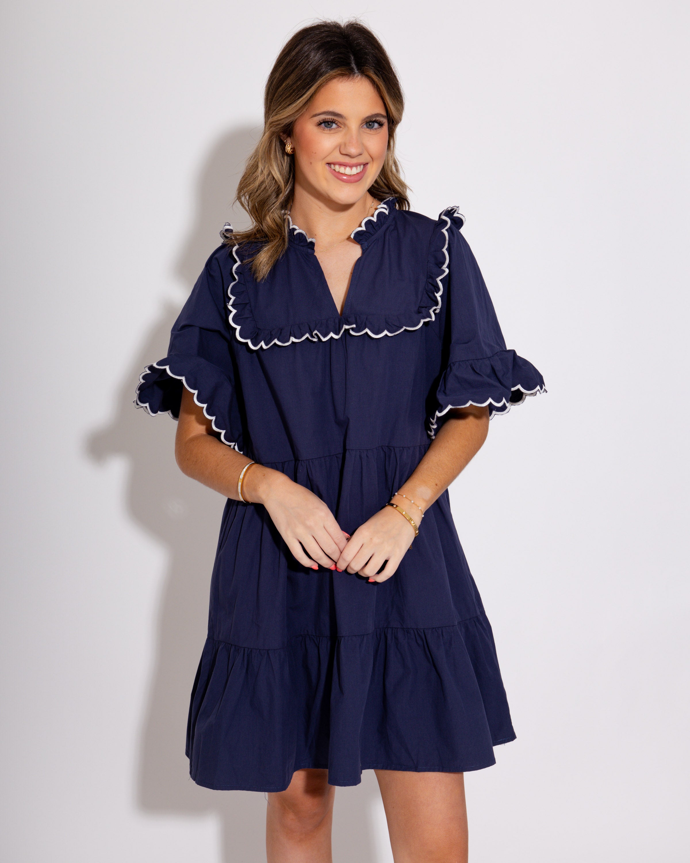 Ruffle Tiered Contrast Stitching Dress
