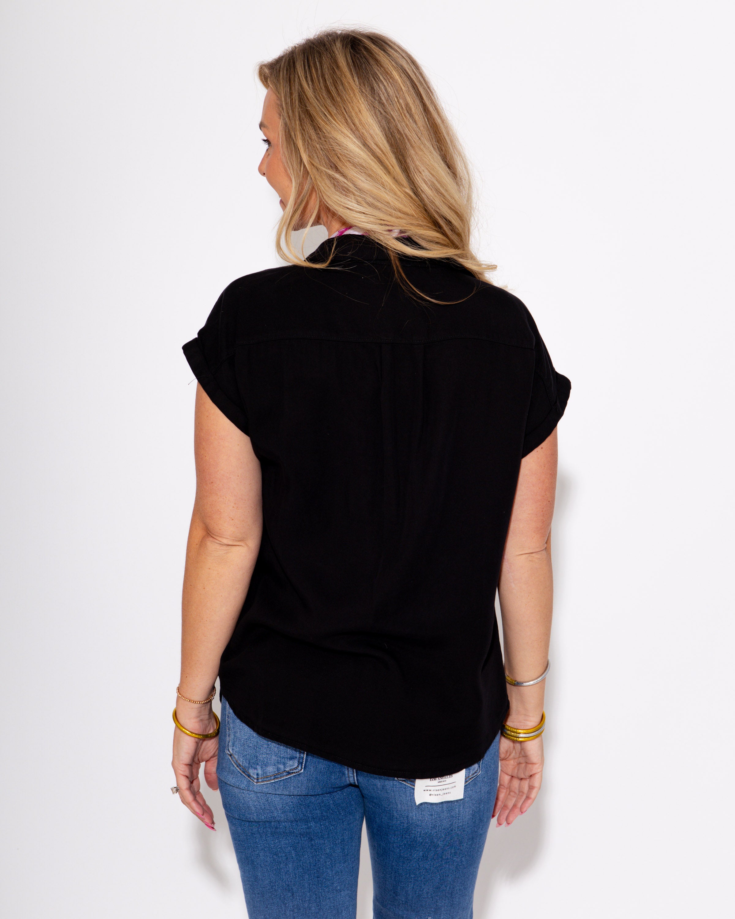 Go With The Flow Button Up Top in Black