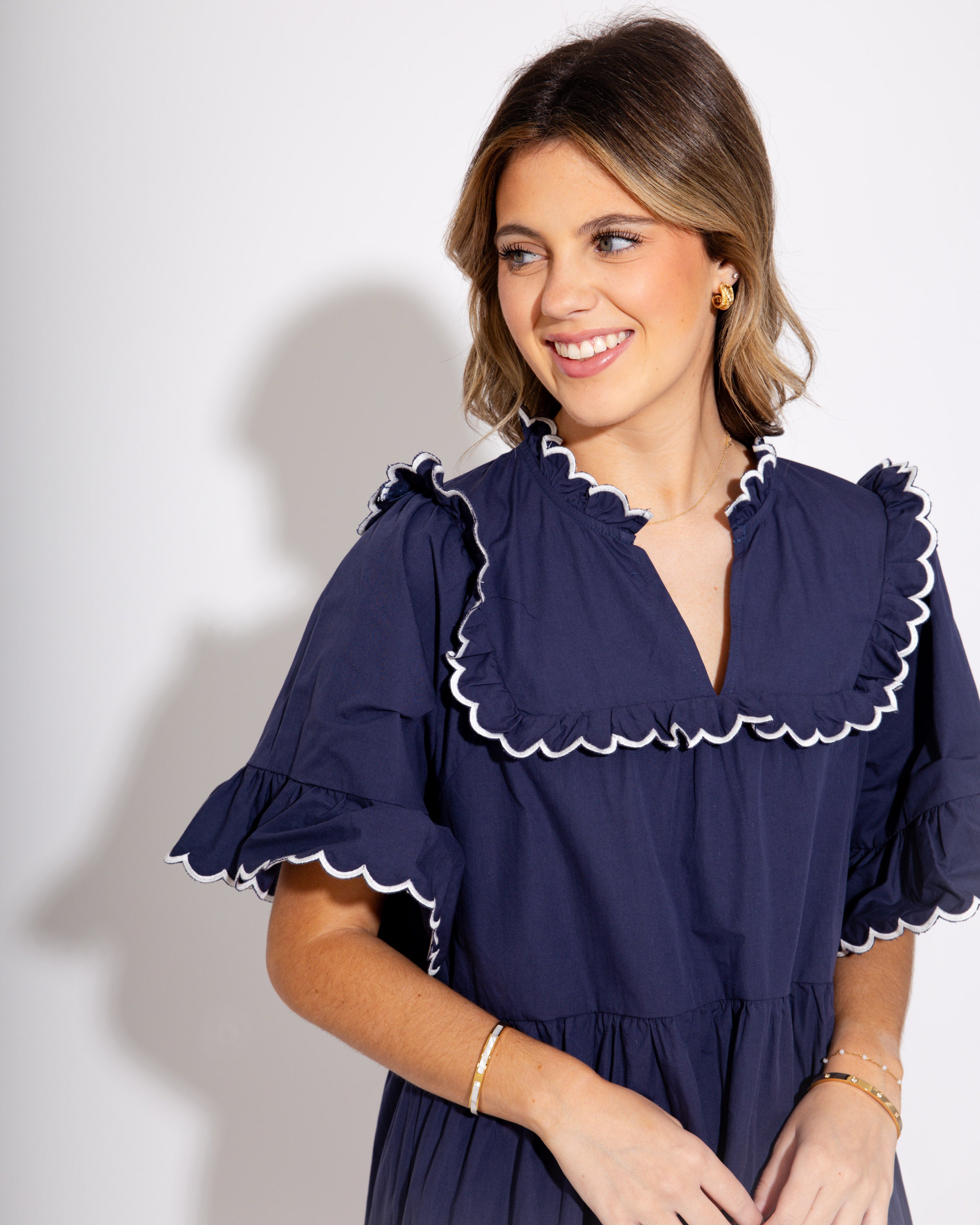 Ruffle Tiered Contrast Stitching Dress