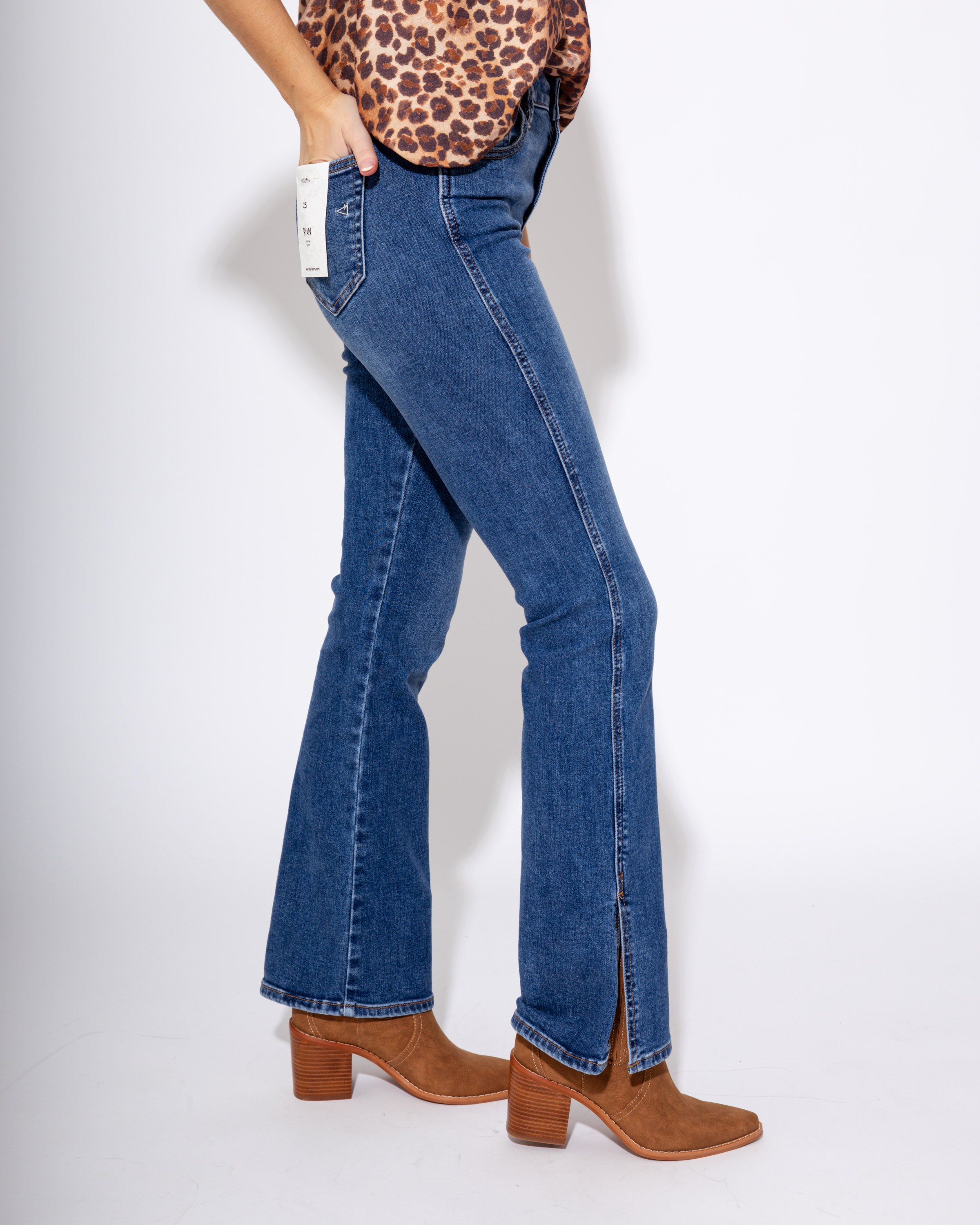 High Rise Bootcut with Side Slit Jeans in Dark