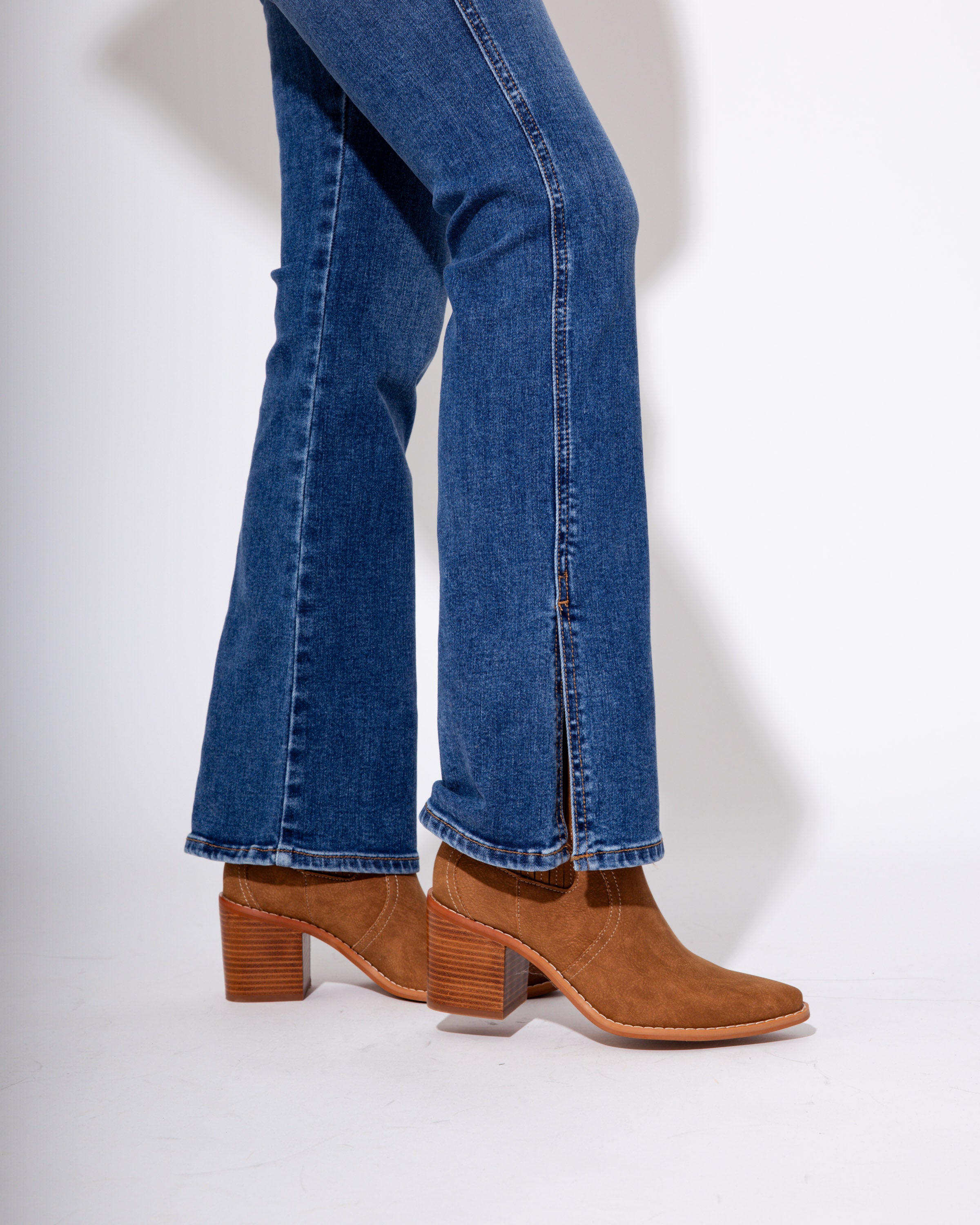 High Rise Bootcut with Side Slit Jeans in Dark