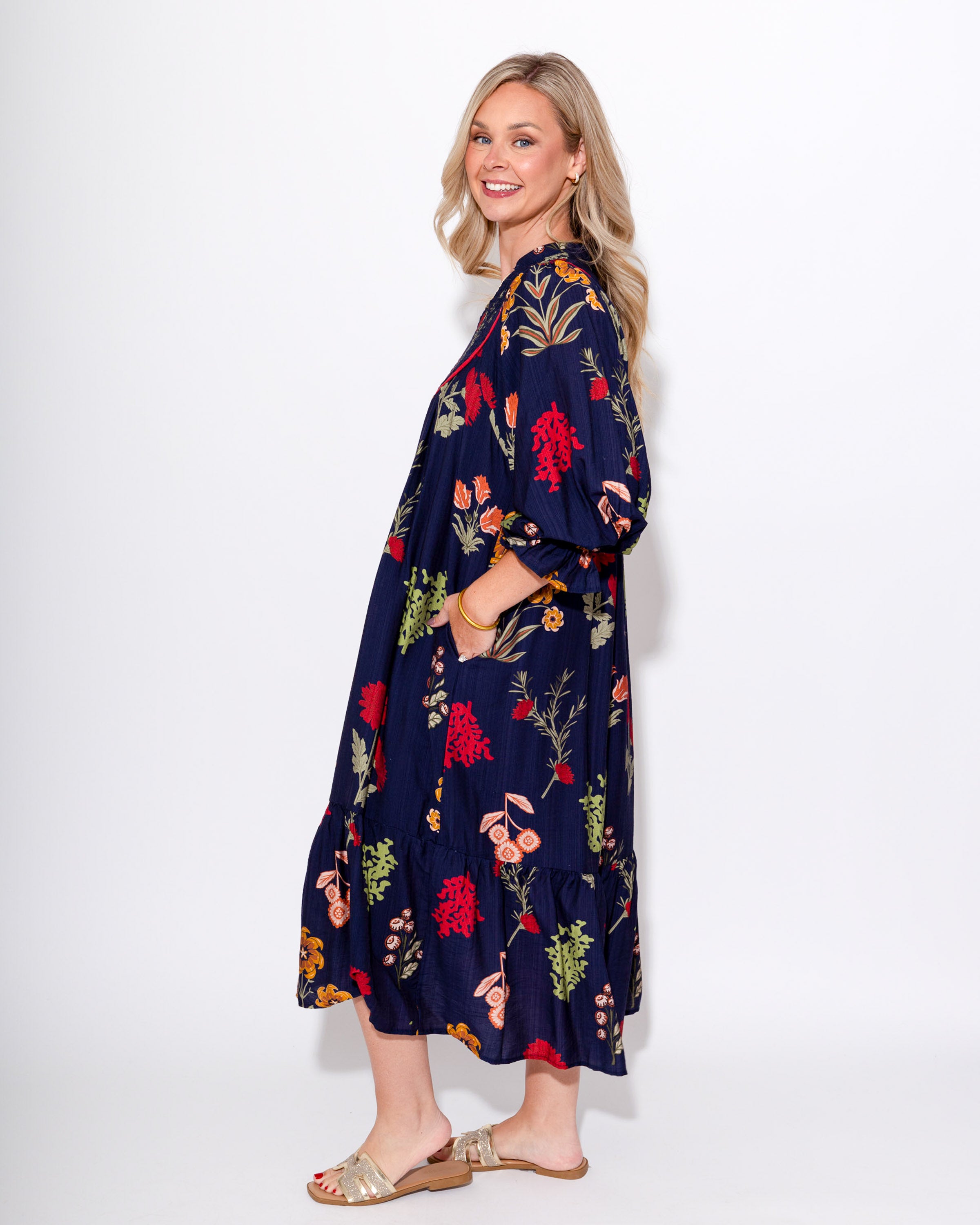 Relaxed Navy Tiered Dress