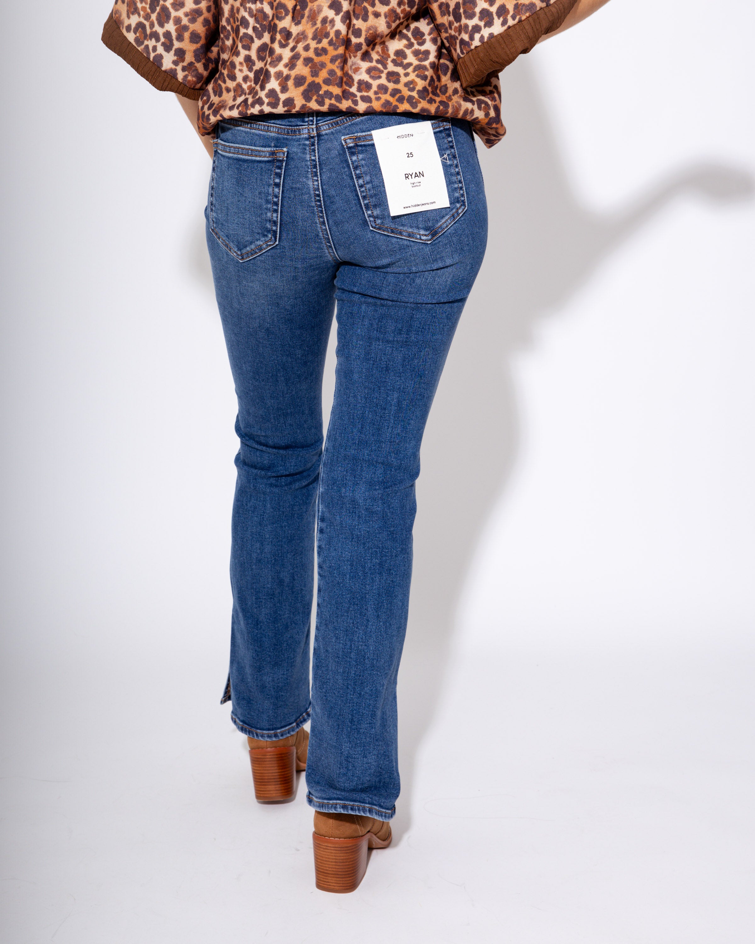 High Rise Bootcut with Side Slit Jeans in Dark