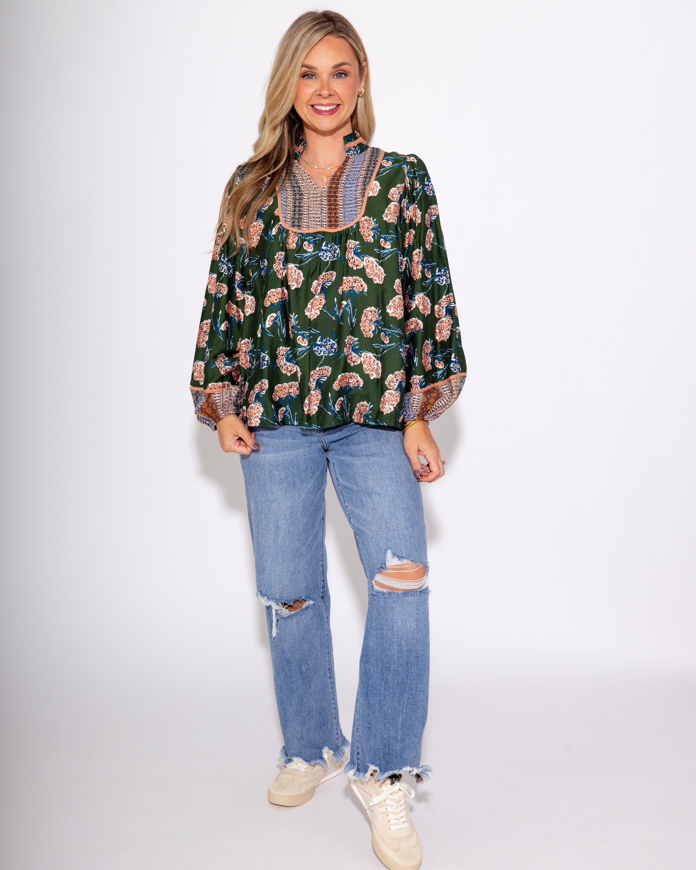 High Neck Puff Sleeve Blouse