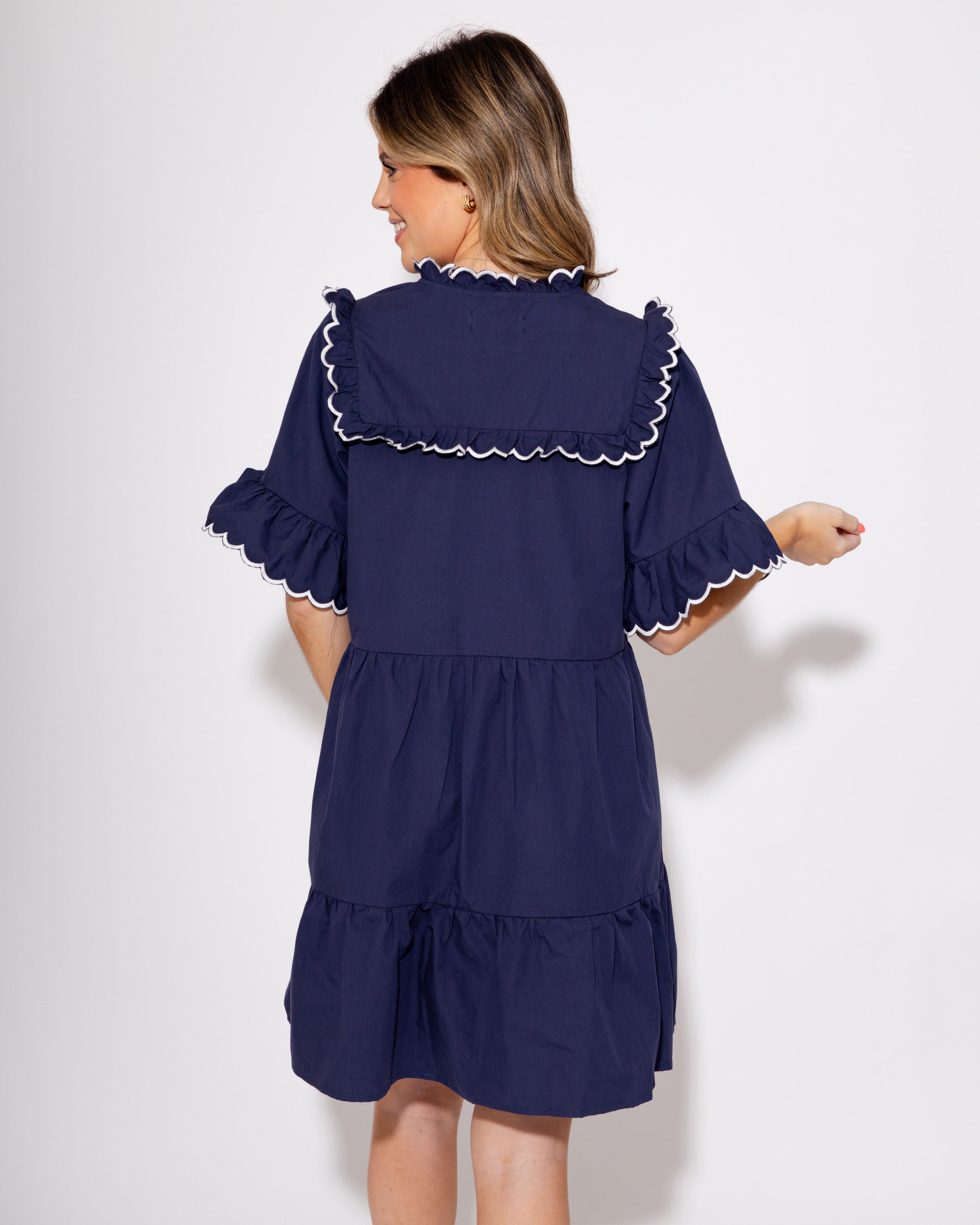 Ruffle Tiered Contrast Stitching Dress