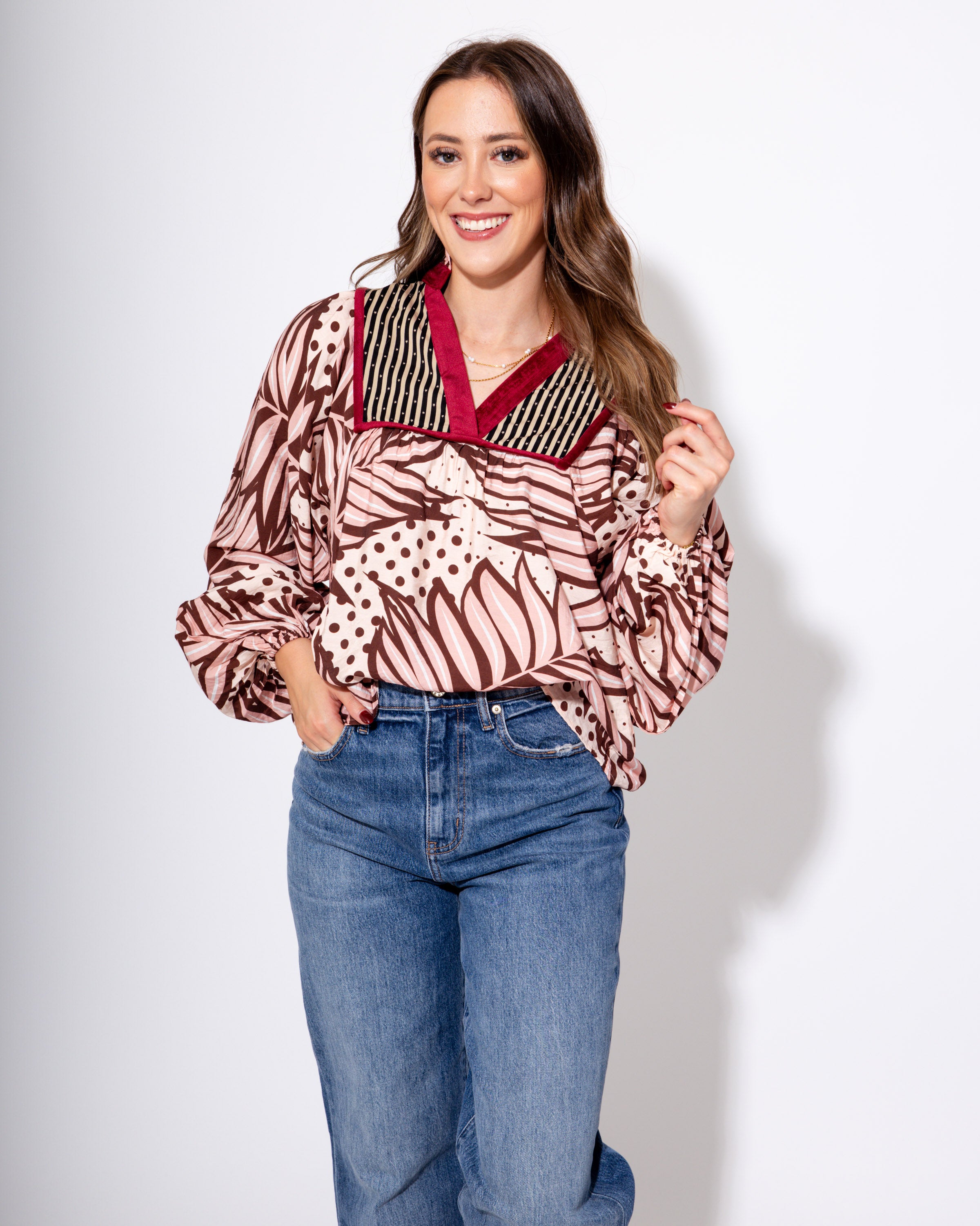 Burgundy Bloom Mix Top