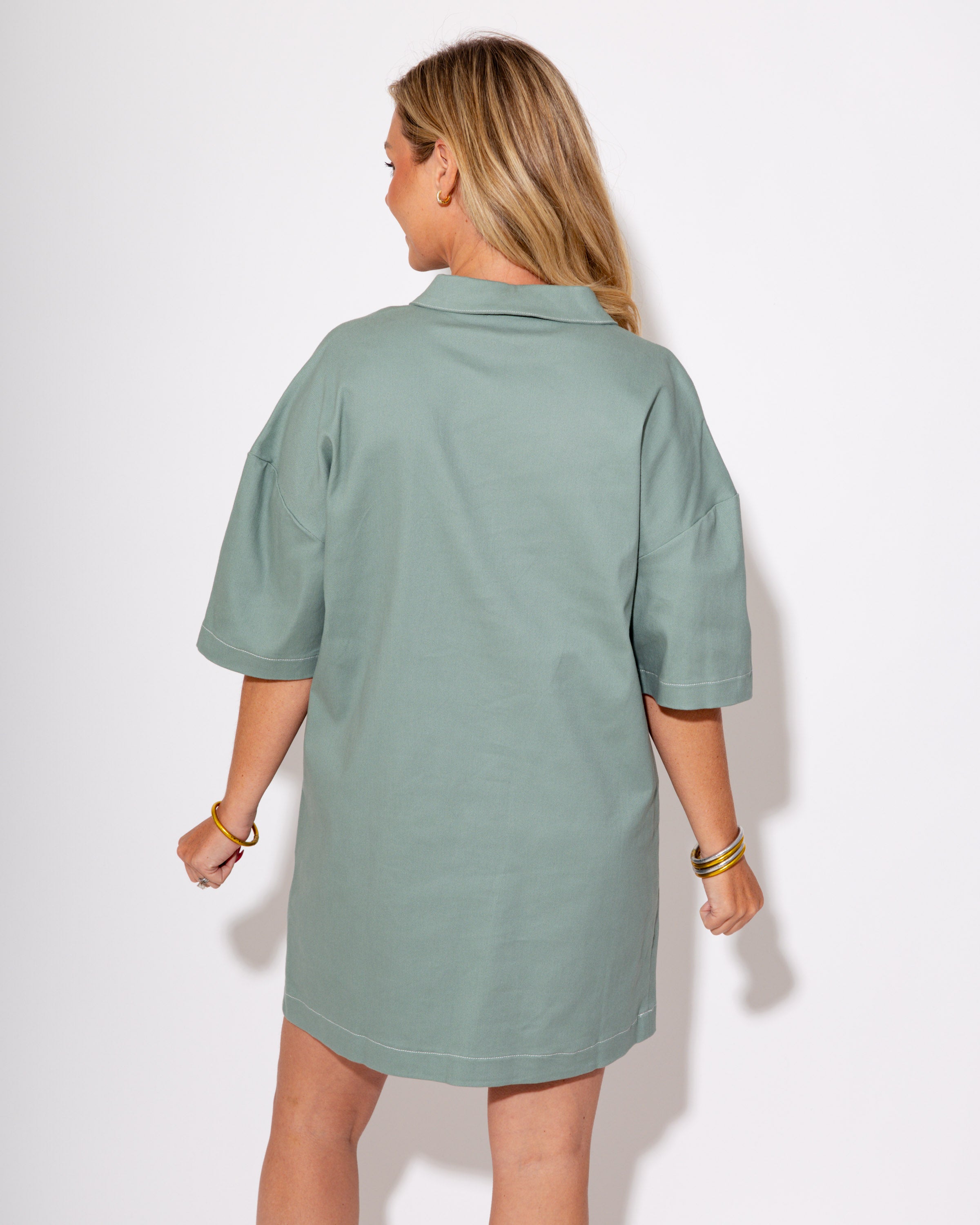 The Pocket Shift Mini Dress in Sage