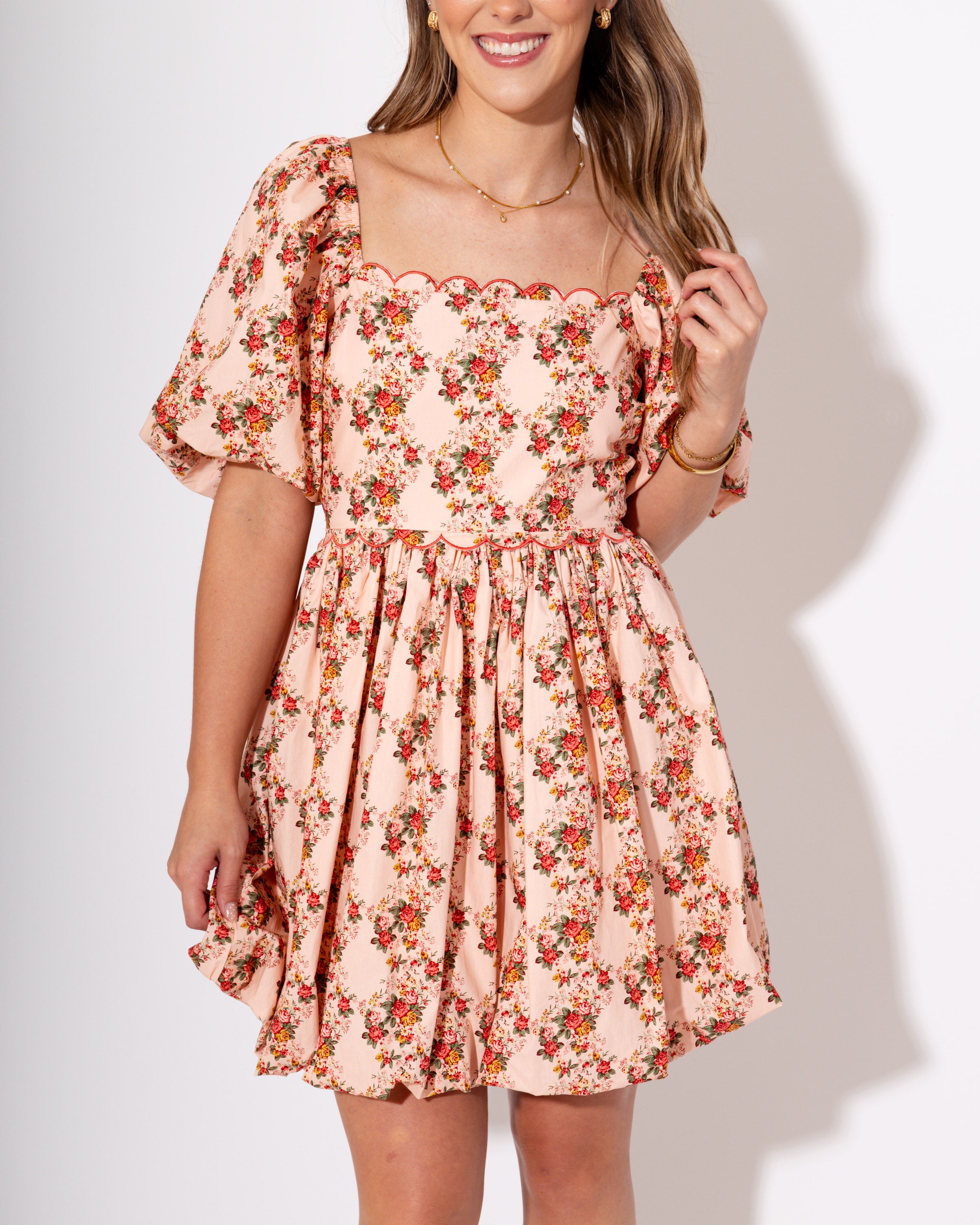 Scallop Bloom Bubble Mini Dress