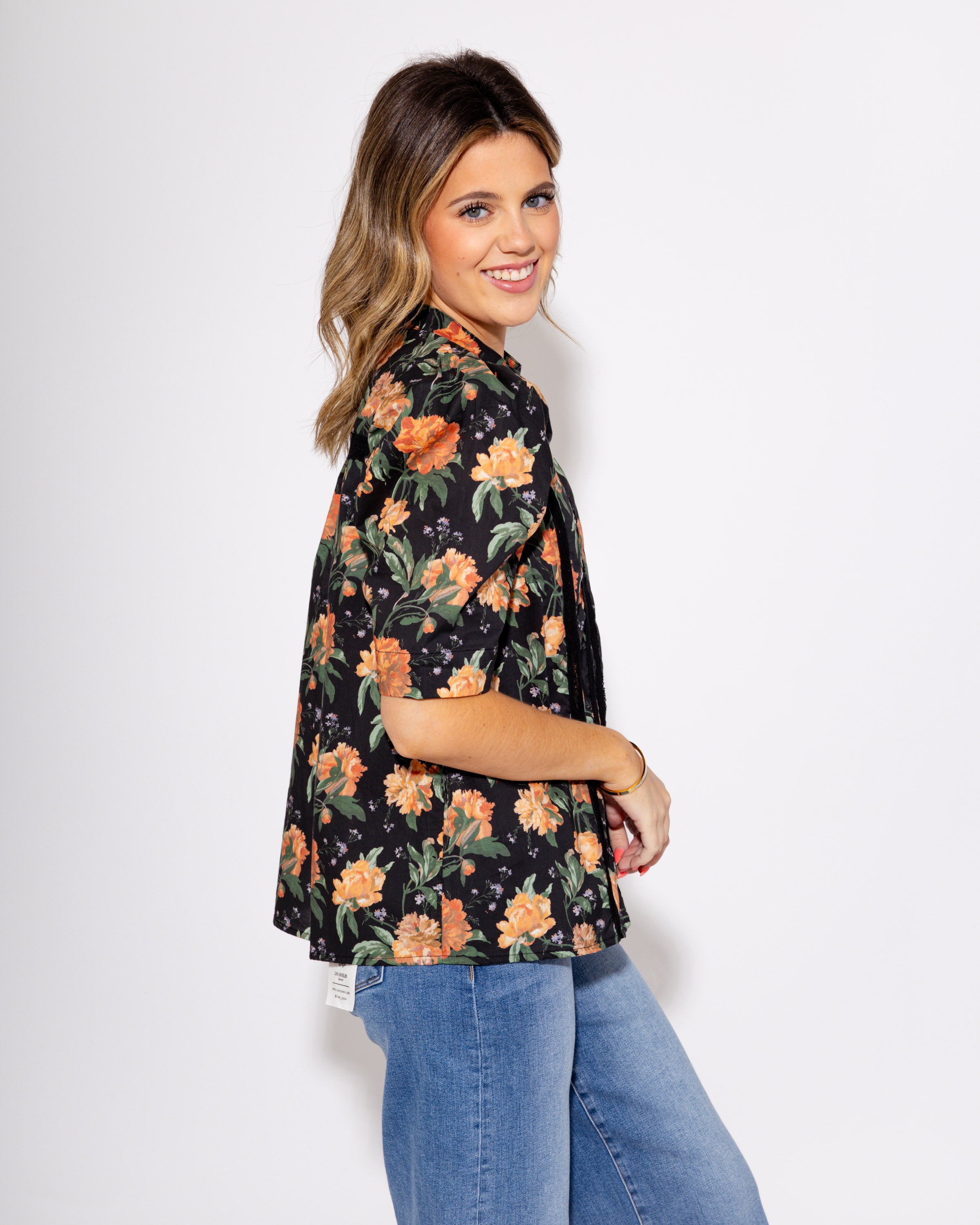 Midnight Bloom Lace Trim Top