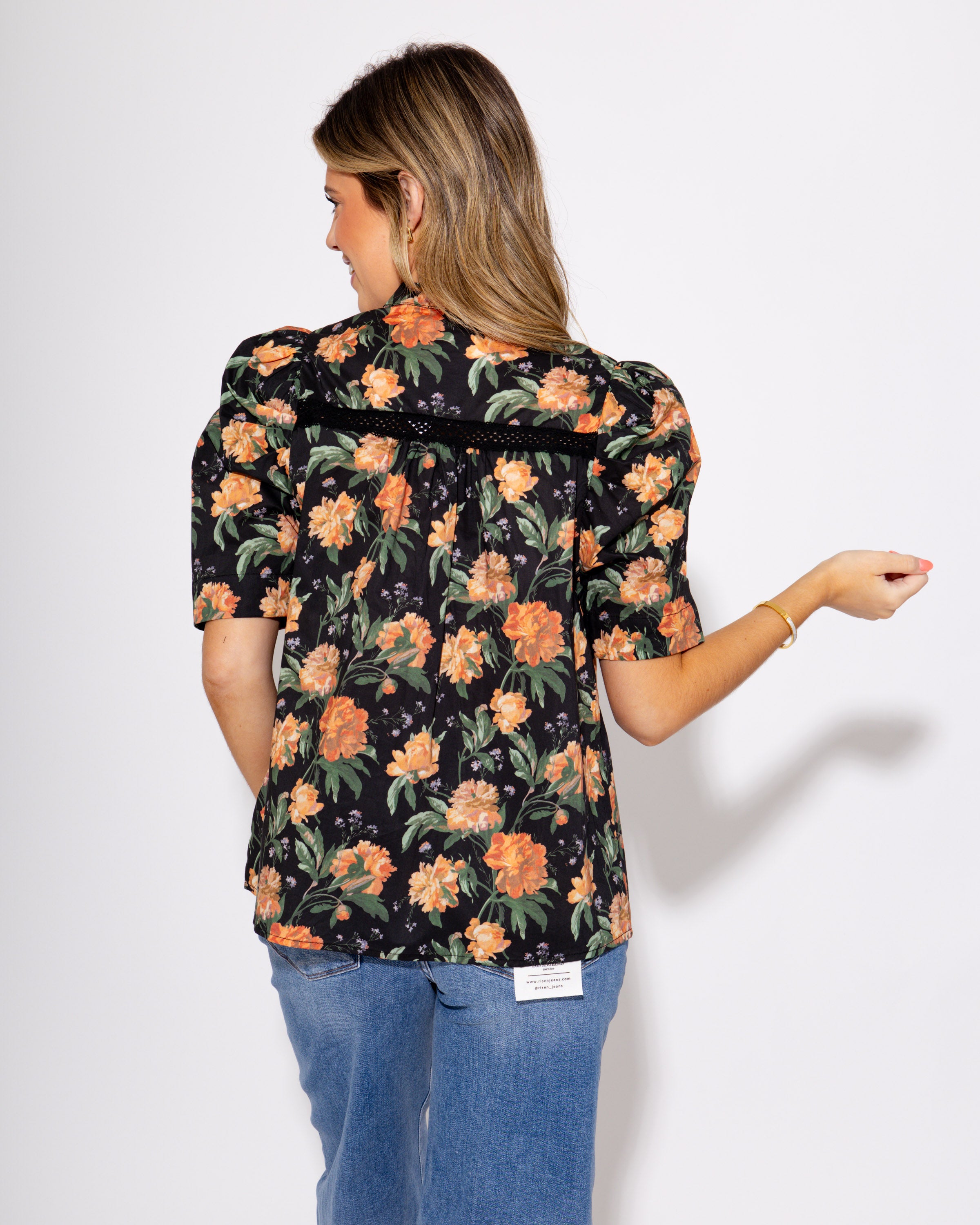 Midnight Bloom Lace Trim Top