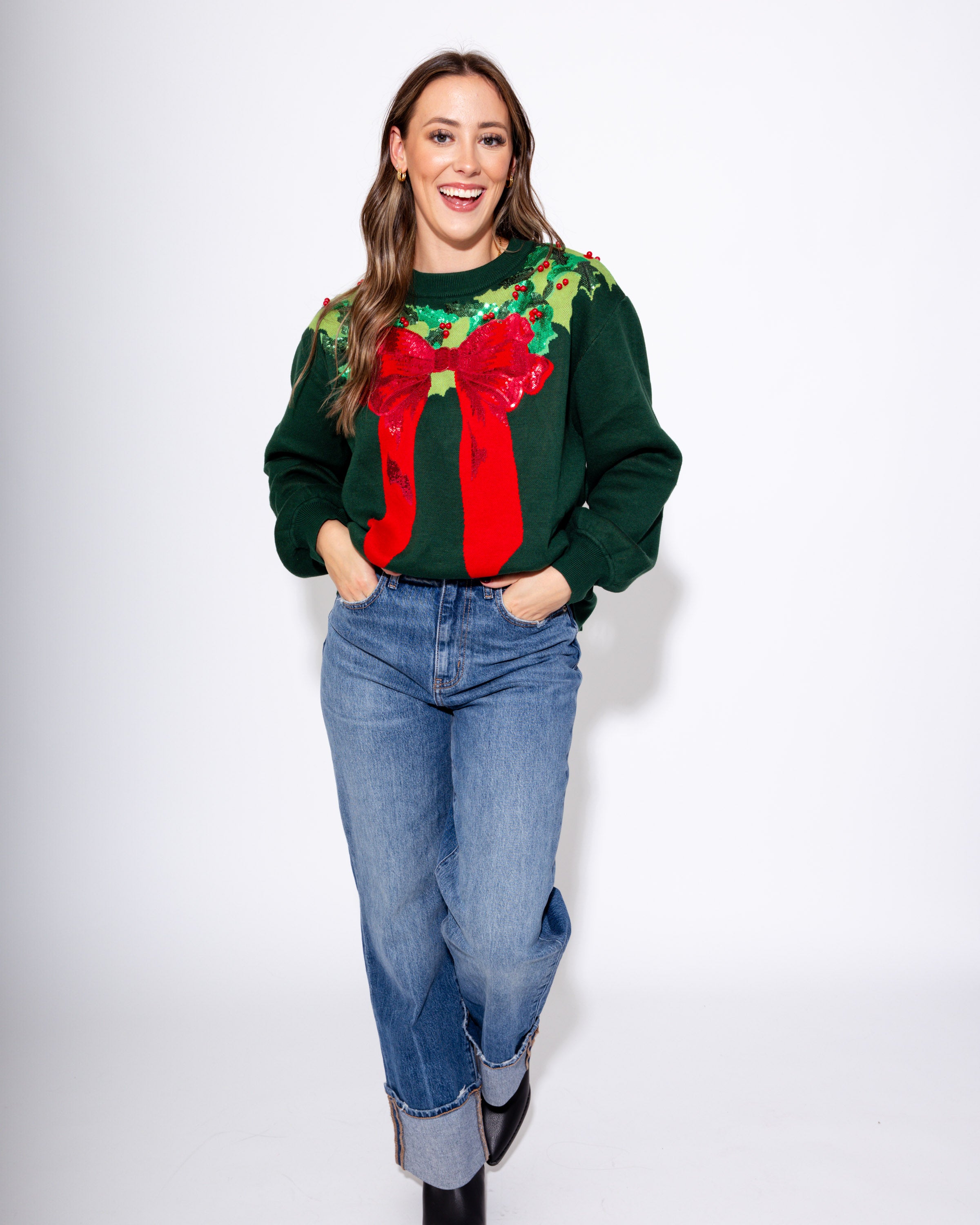 Green & Red Wreath Around Neck Sweater