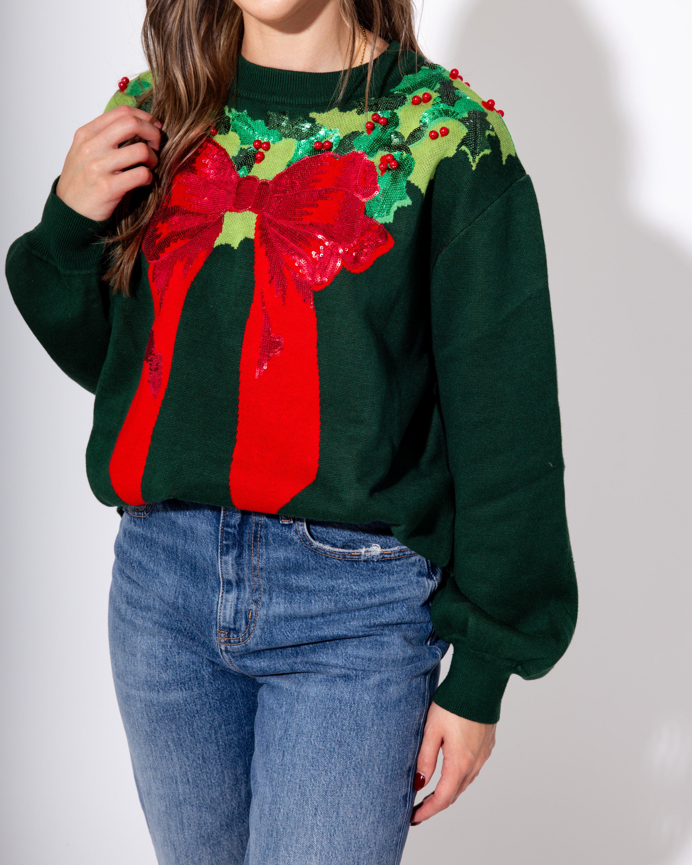 Green & Red Wreath Around Neck Sweater