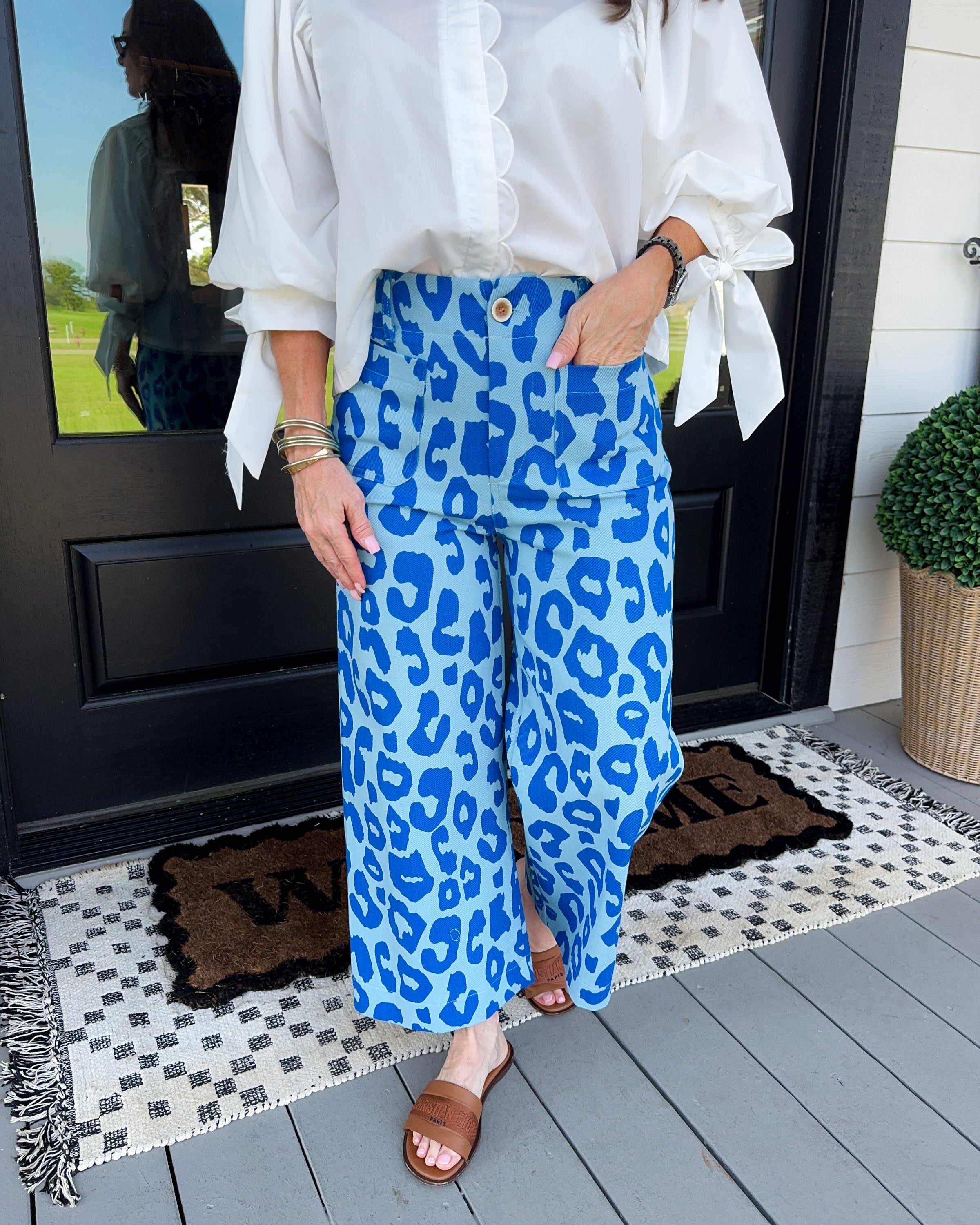 Standout Cropped Leopard Pants in Blue