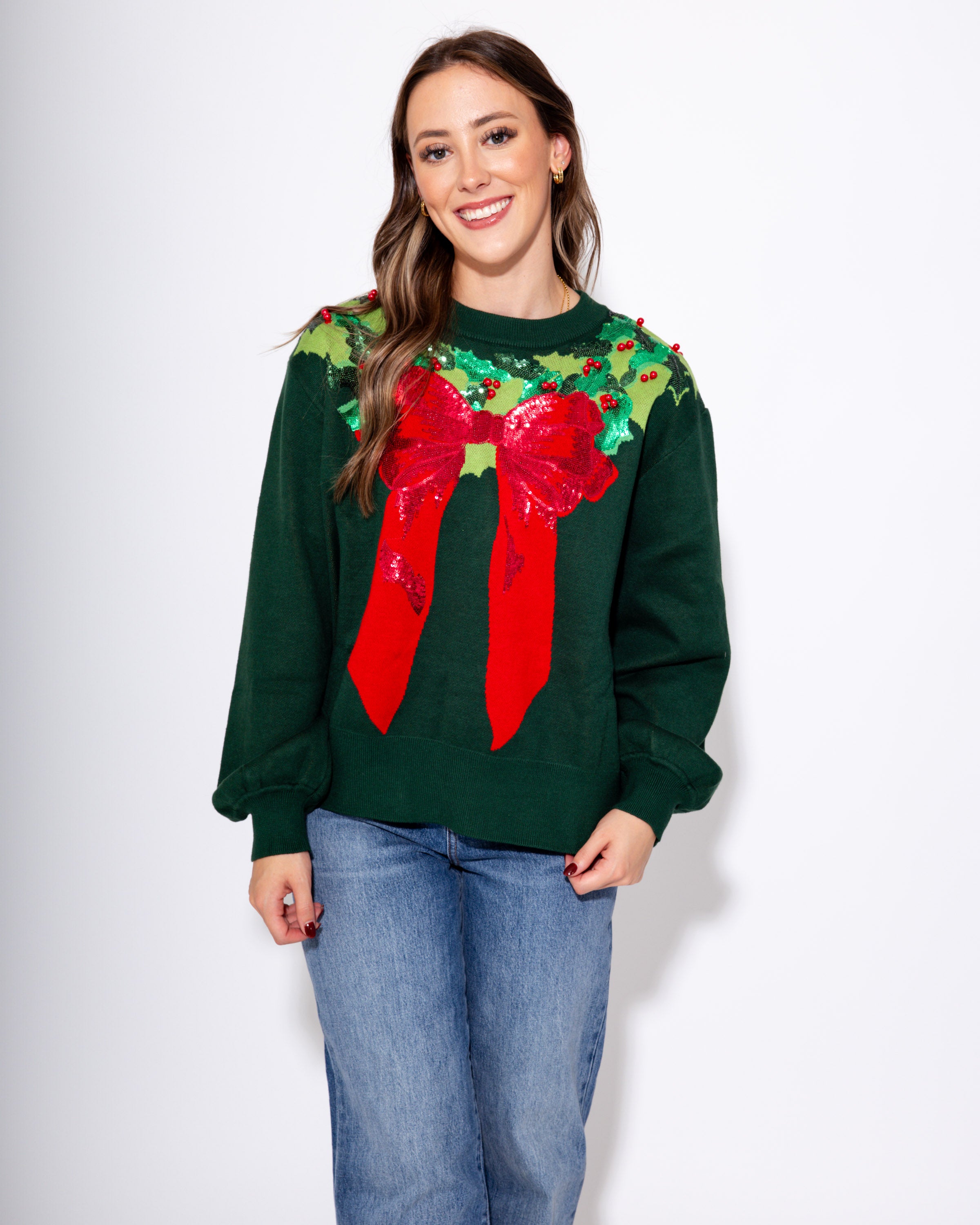 Green & Red Wreath Around Neck Sweater