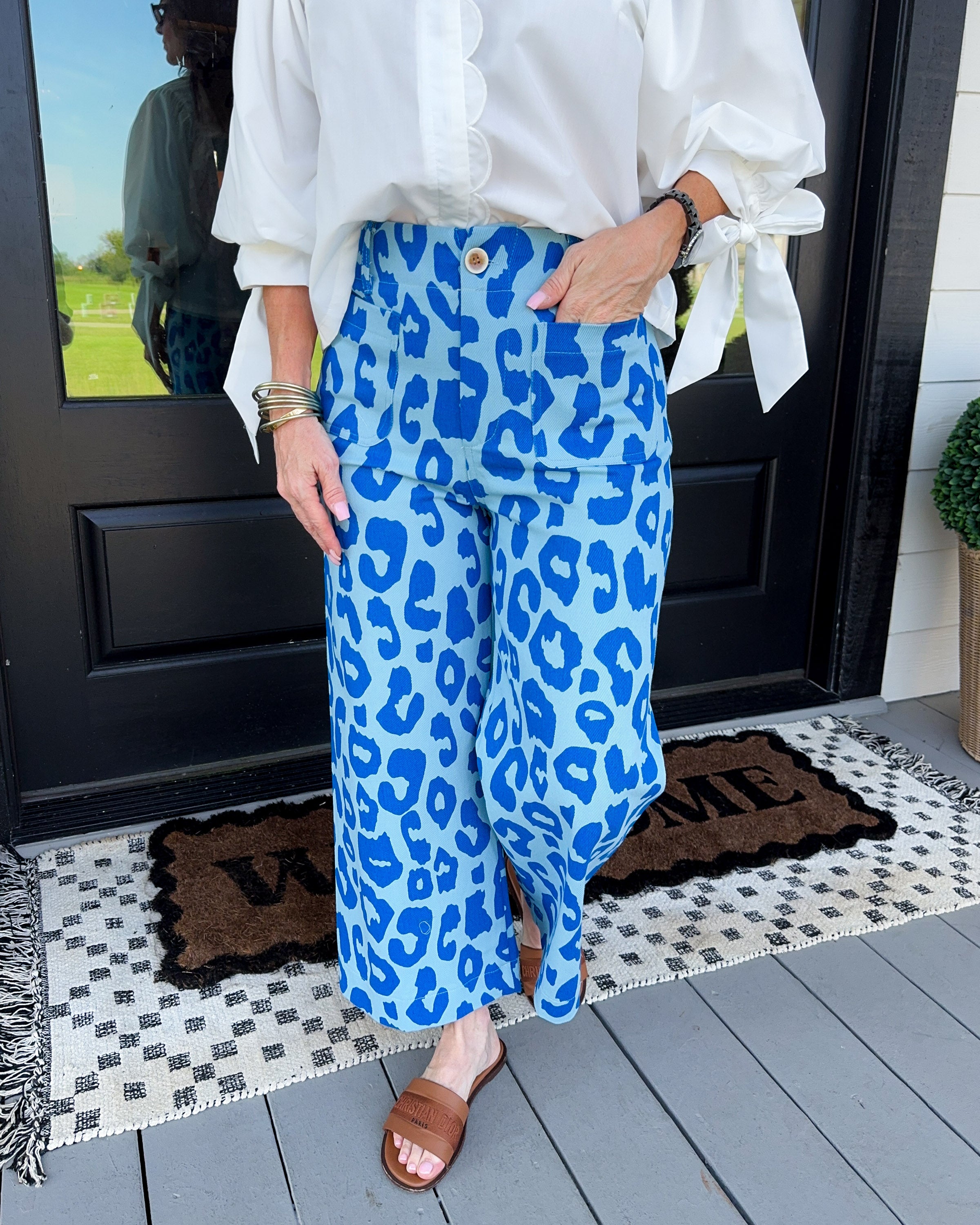 Standout Cropped Leopard Pants in Blue