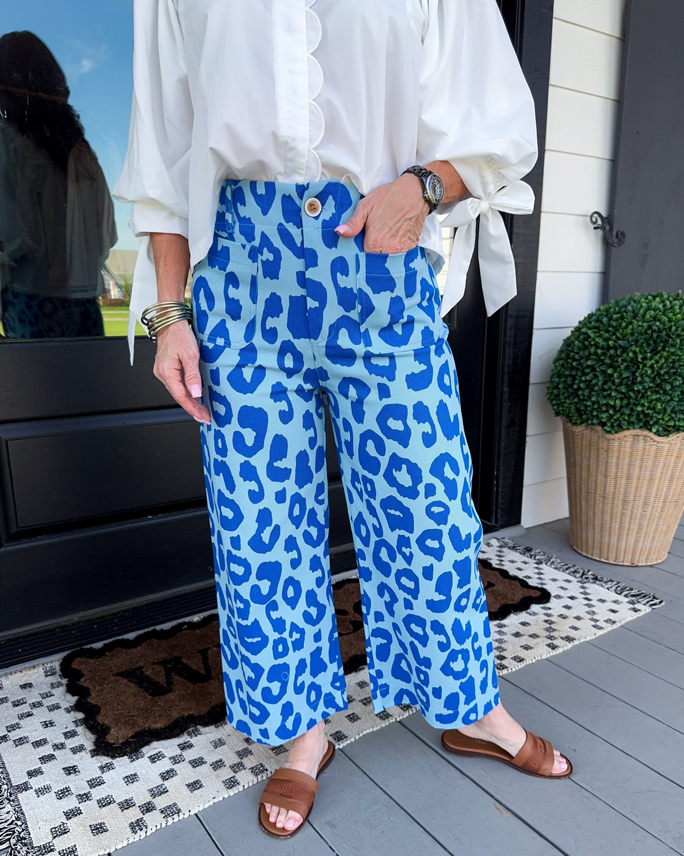 Standout Cropped Leopard Pants in Blue