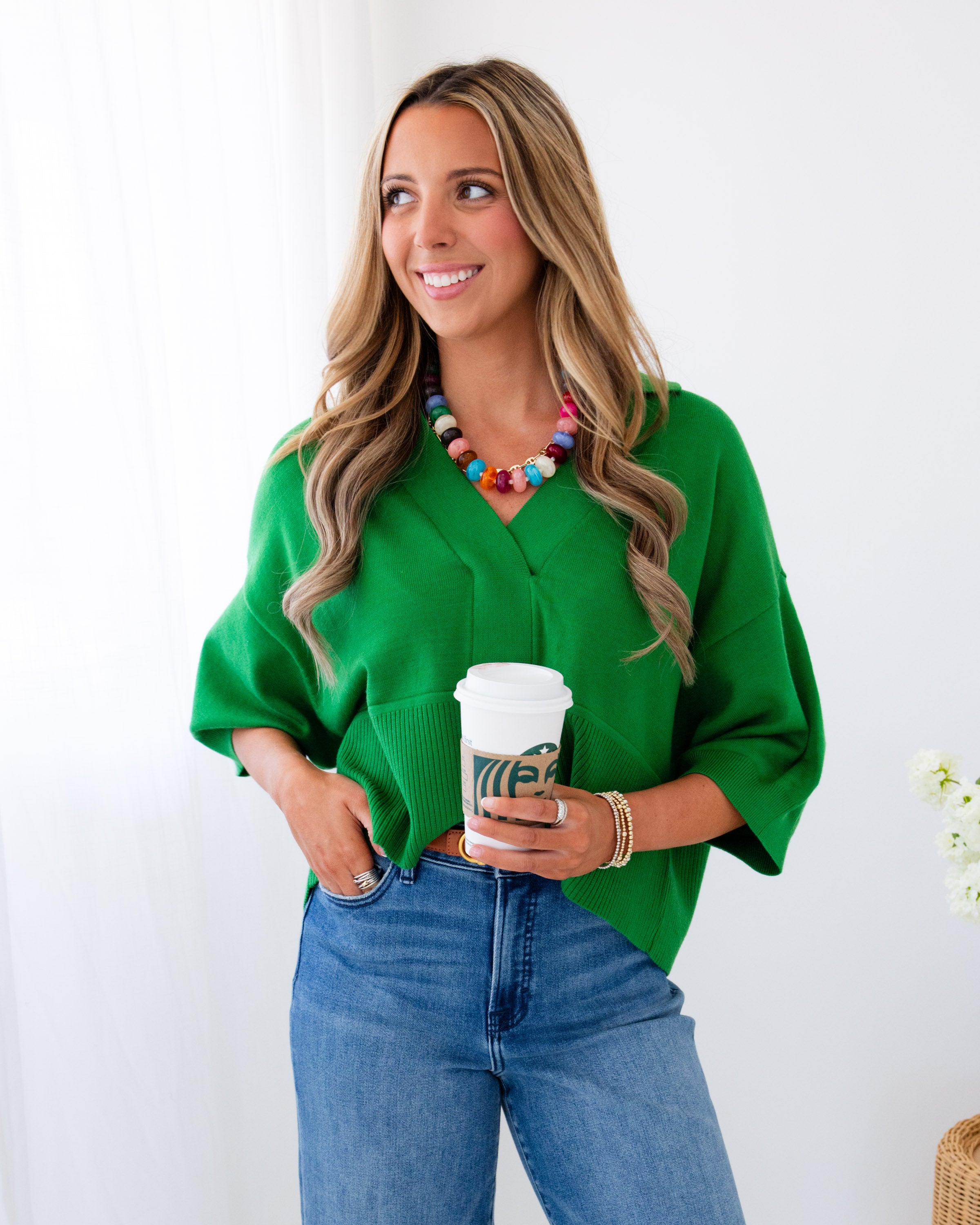 Classic Collar Sweater in Kelly Green
