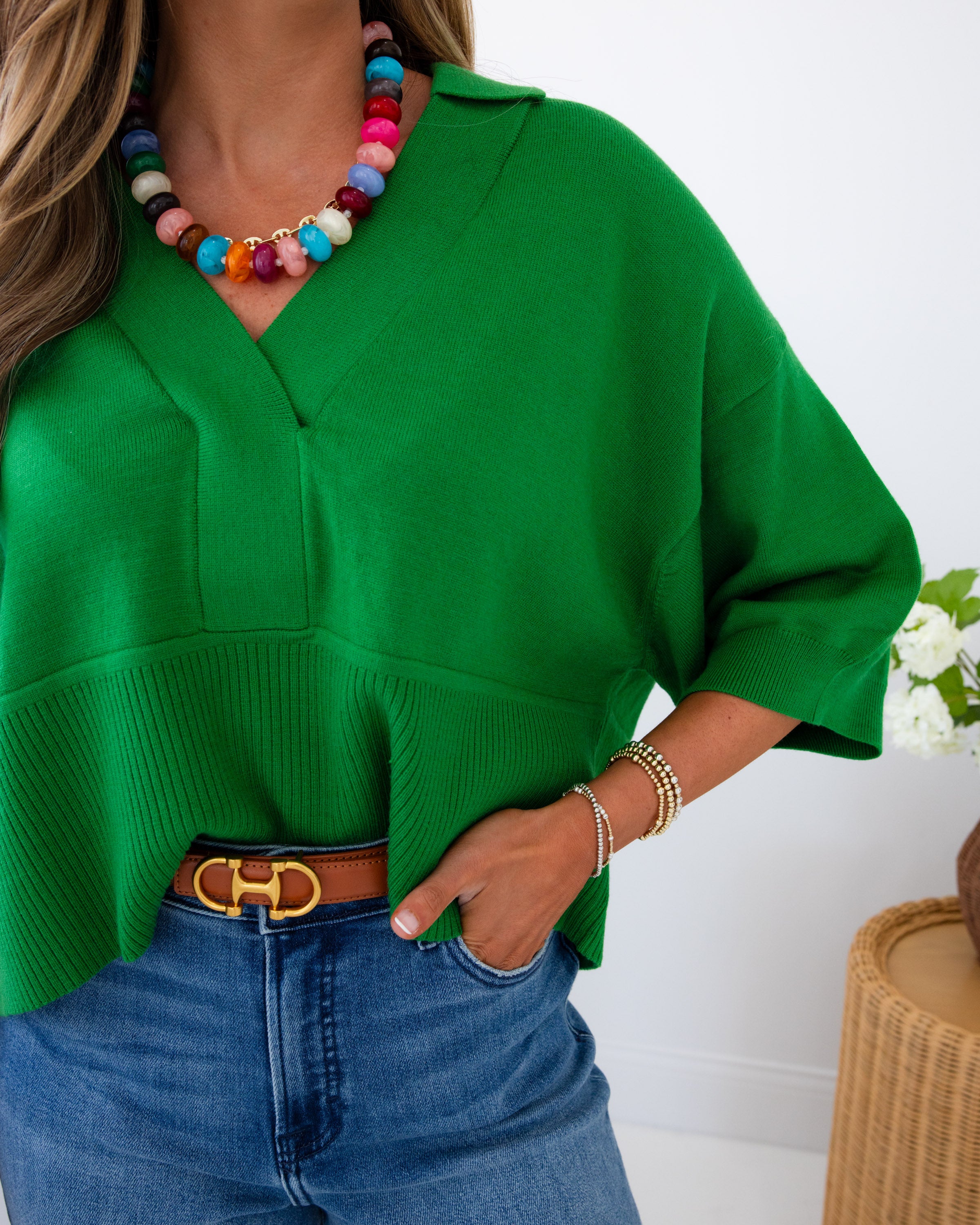 Classic Collar Sweater in Kelly Green