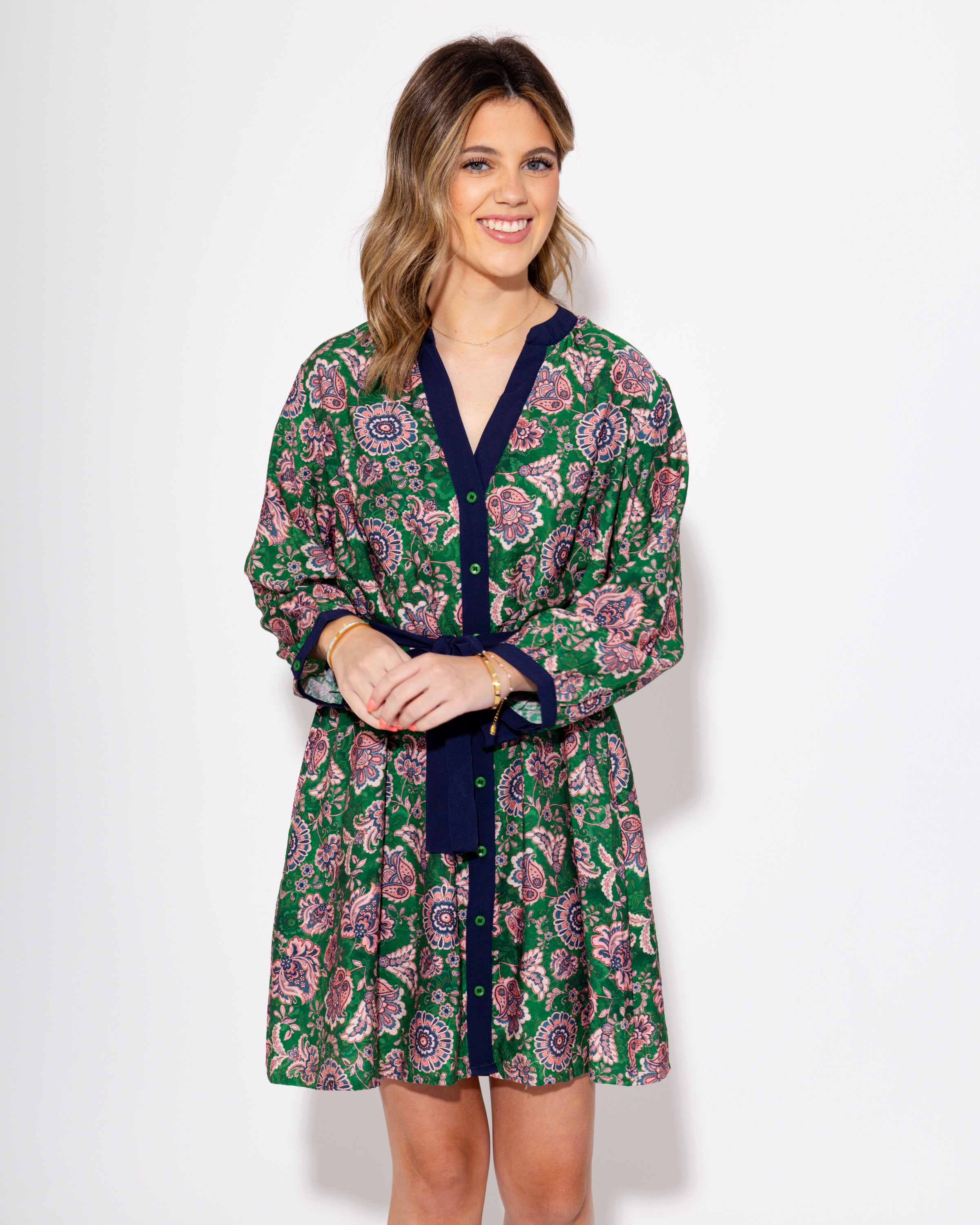 Belted Paisley Mini Dress