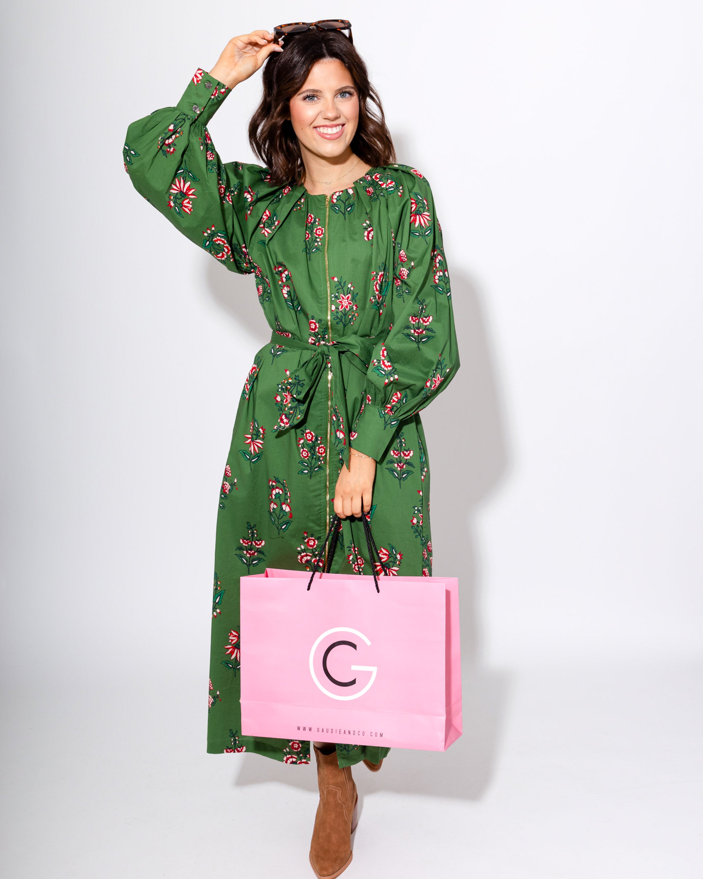 Olive Bloom Zip-Front Midi