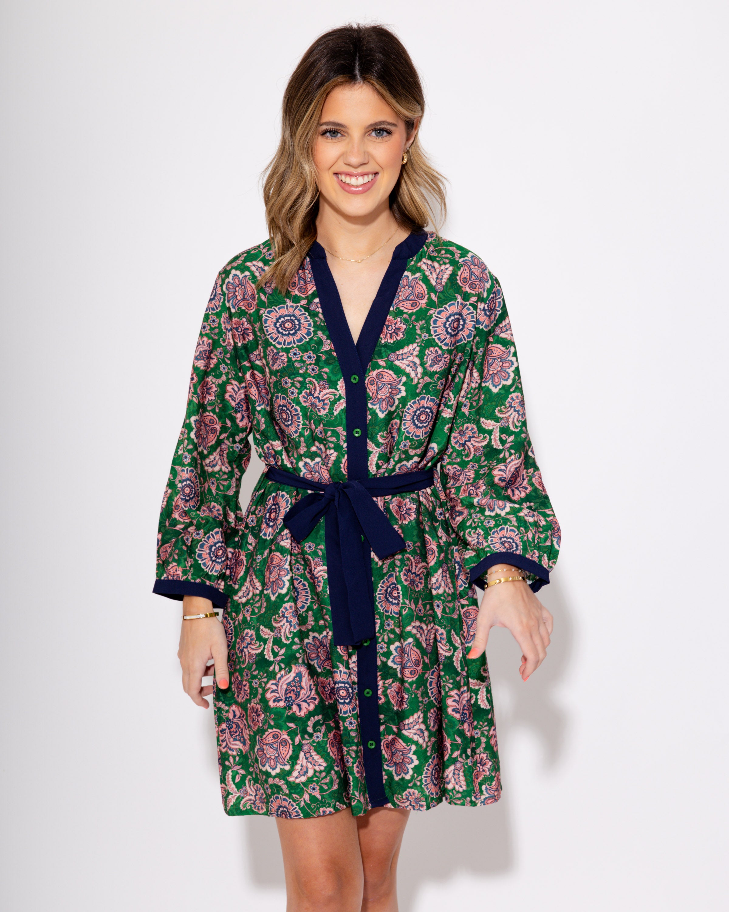 Belted Paisley Mini Dress