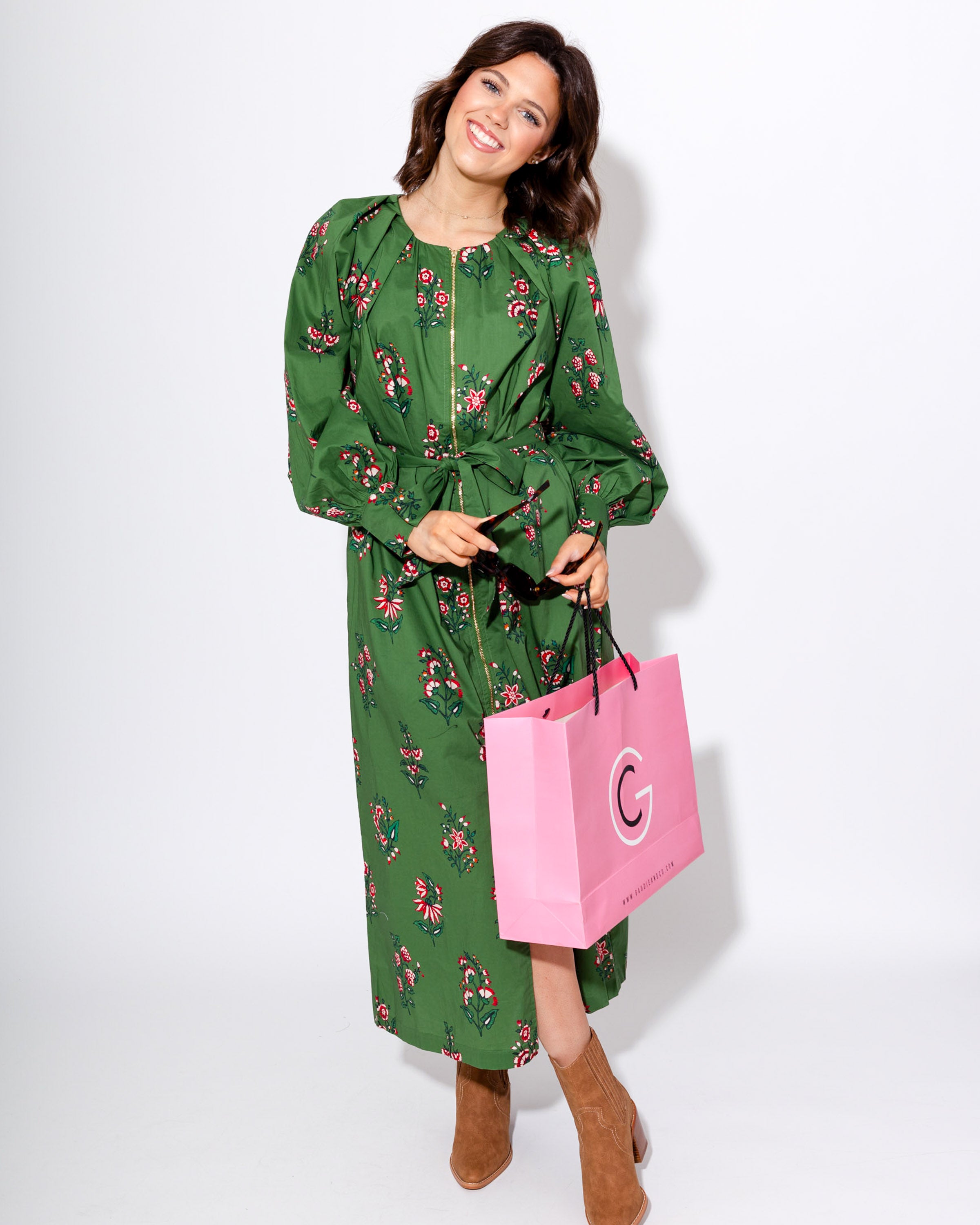 Olive Bloom Zip-Front Midi