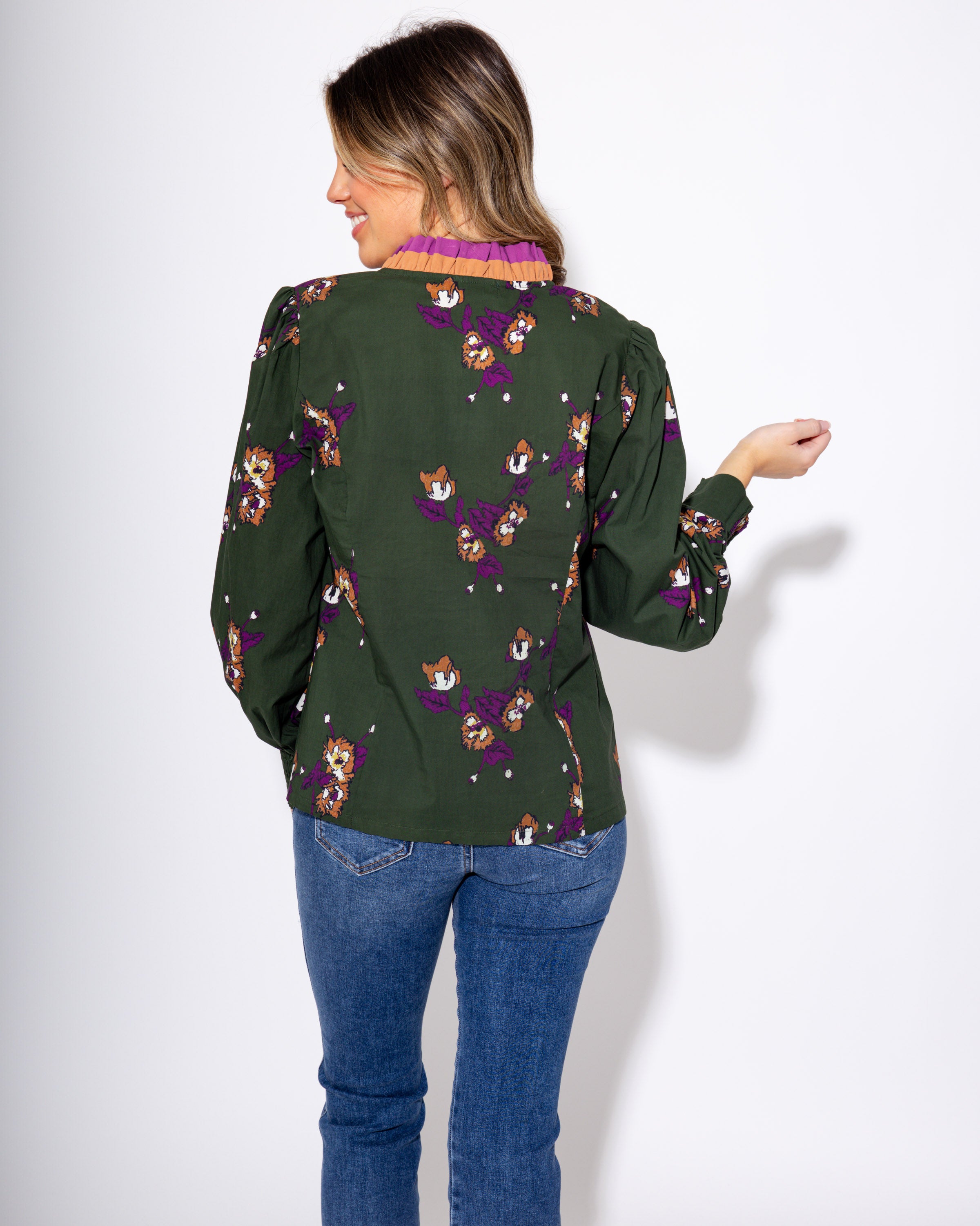 Floral Bunch Print Button-Up Top