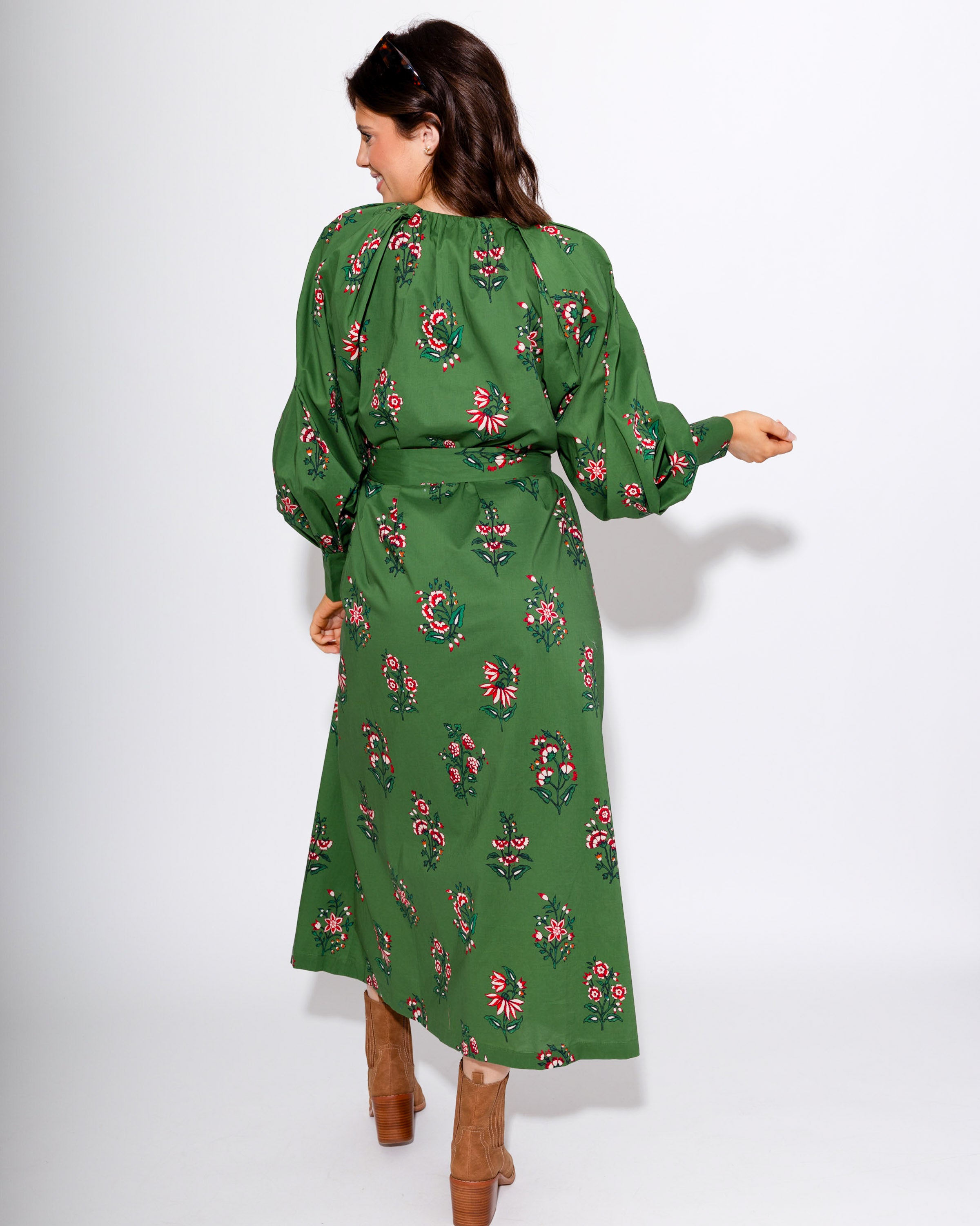 Olive Bloom Zip-Front Midi