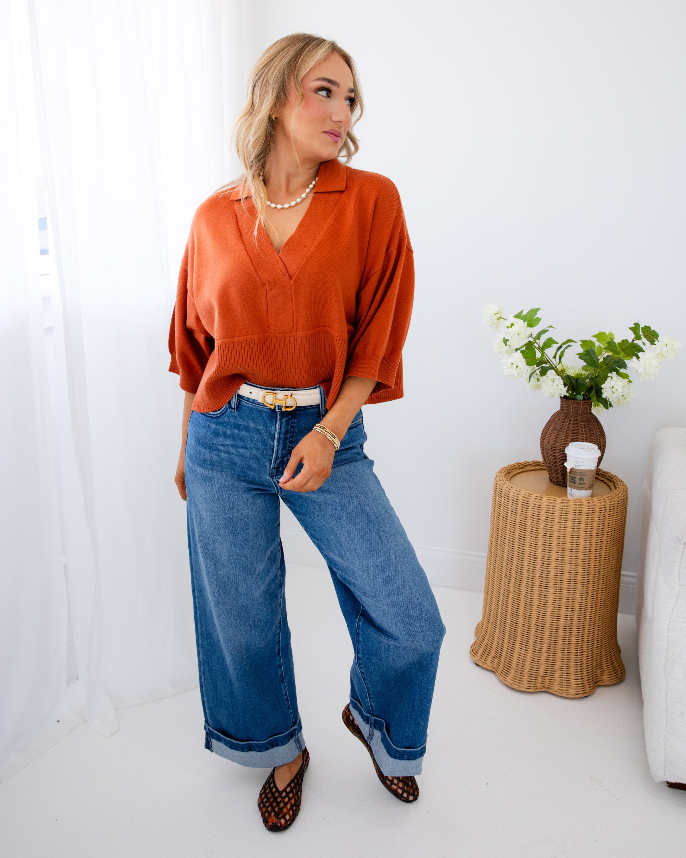Classic Collar Sweater in Burnt Orange