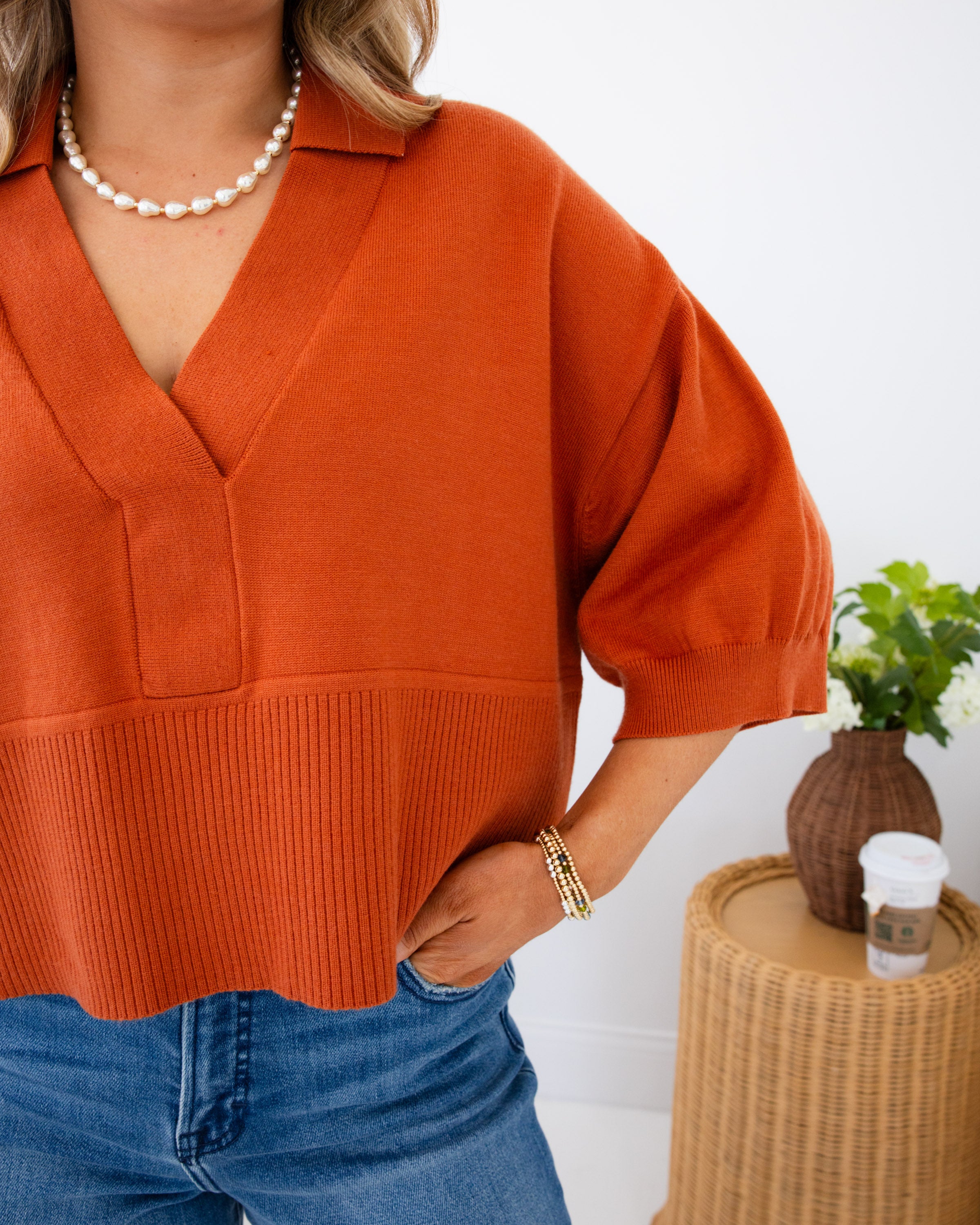 Classic Collar Sweater in Burnt Orange