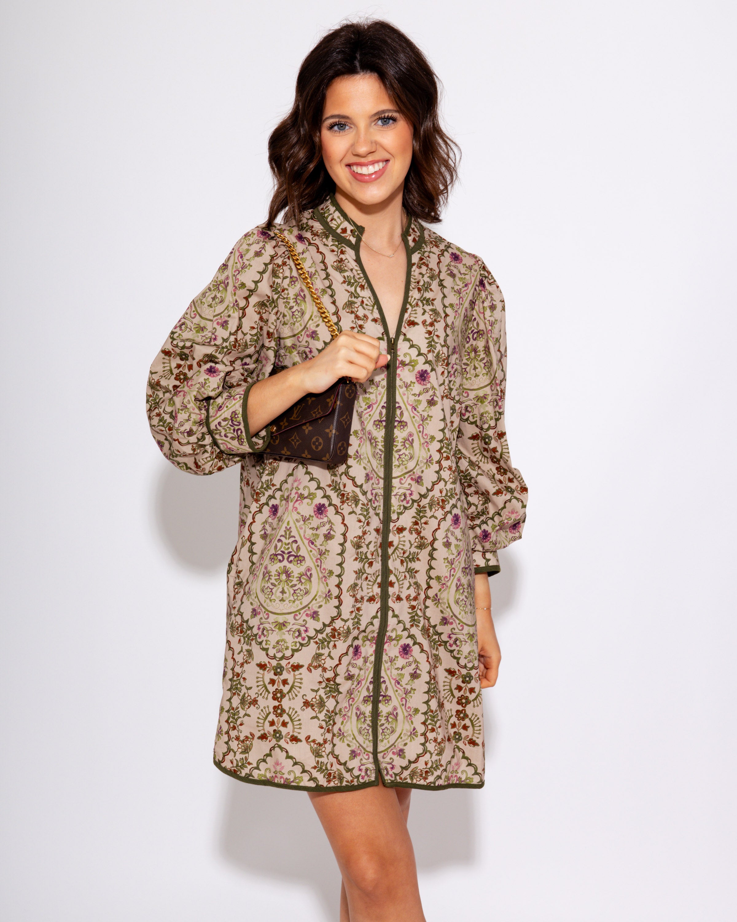 Floral Contrast Zip Mini Dress