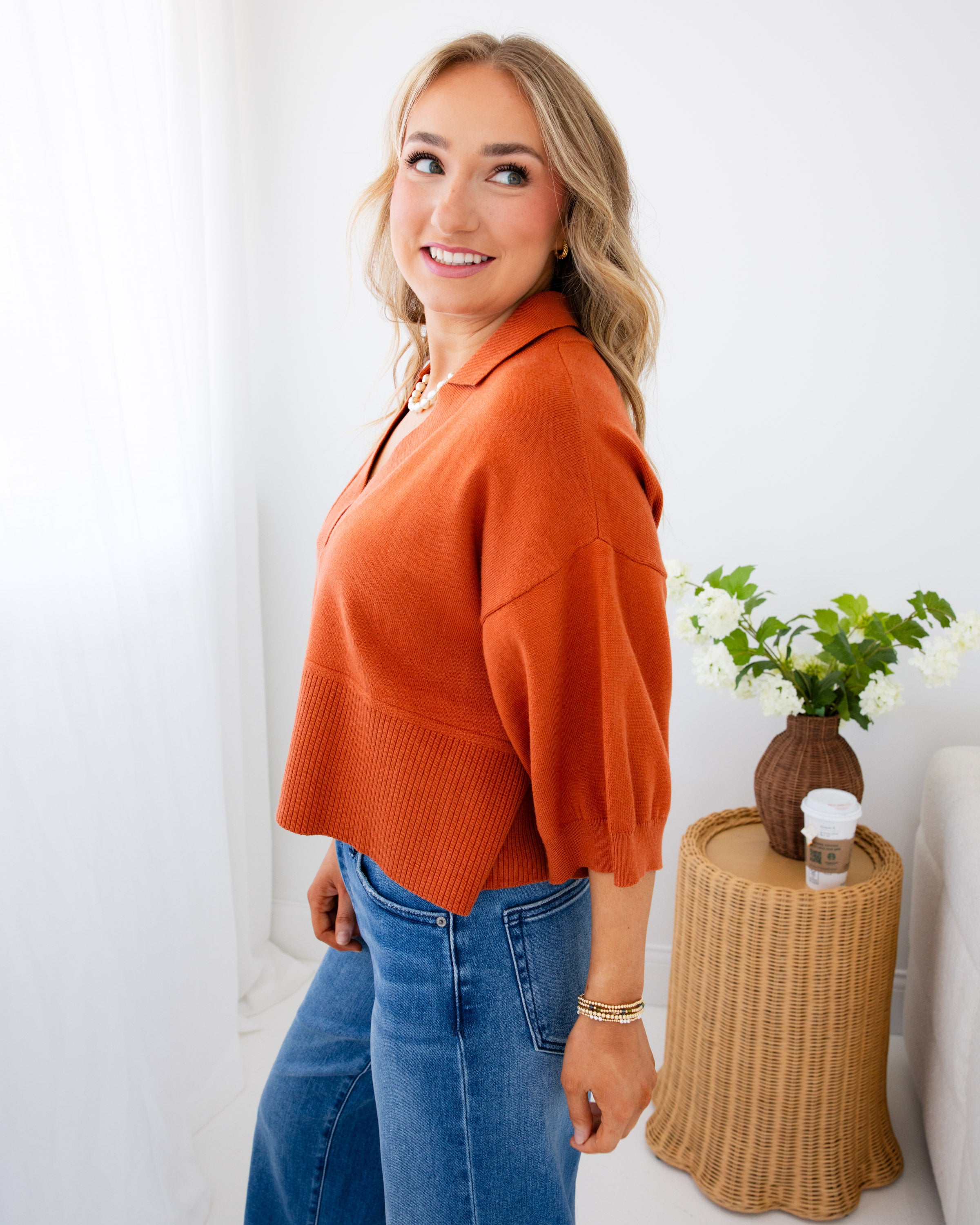 Classic Collar Sweater in Burnt Orange