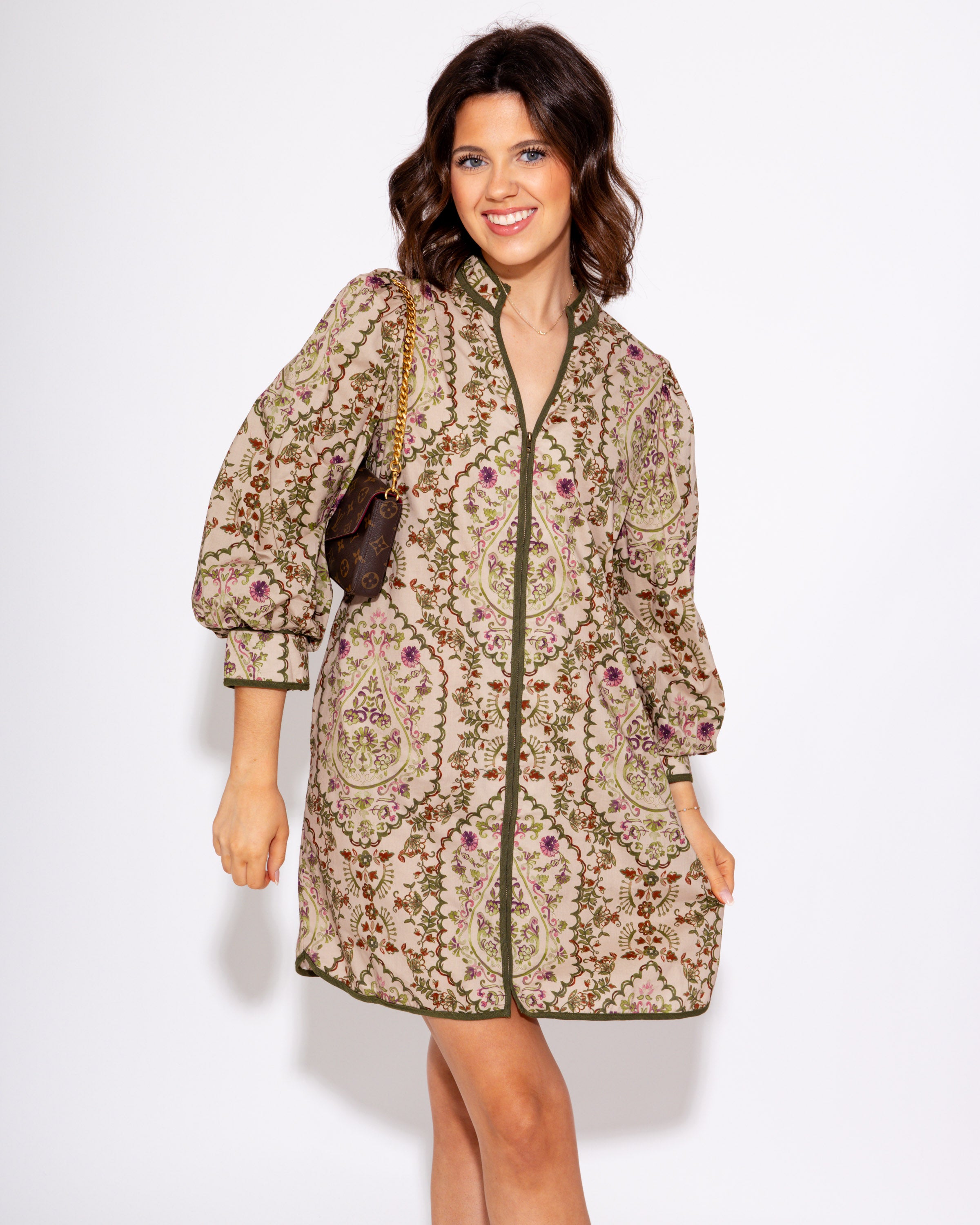 Floral Contrast Zip Mini Dress