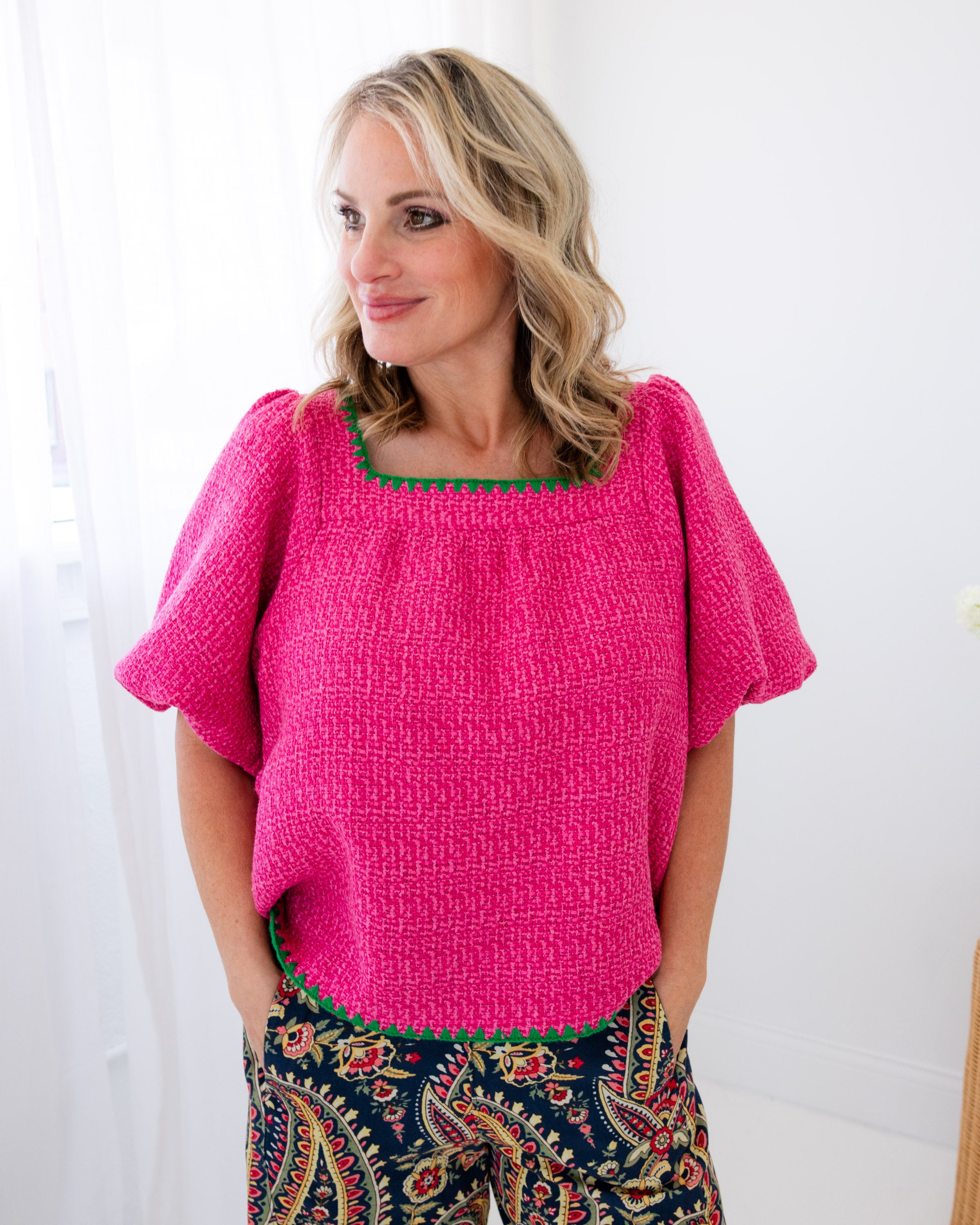 Tweed Stitch Detail Top