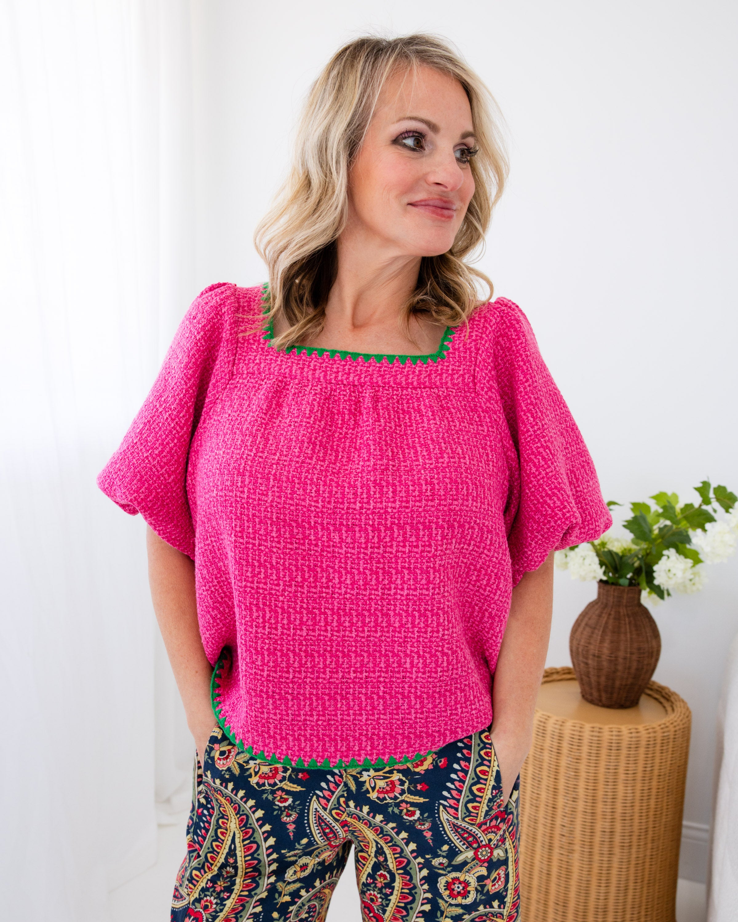 Tweed Stitch Detail Top