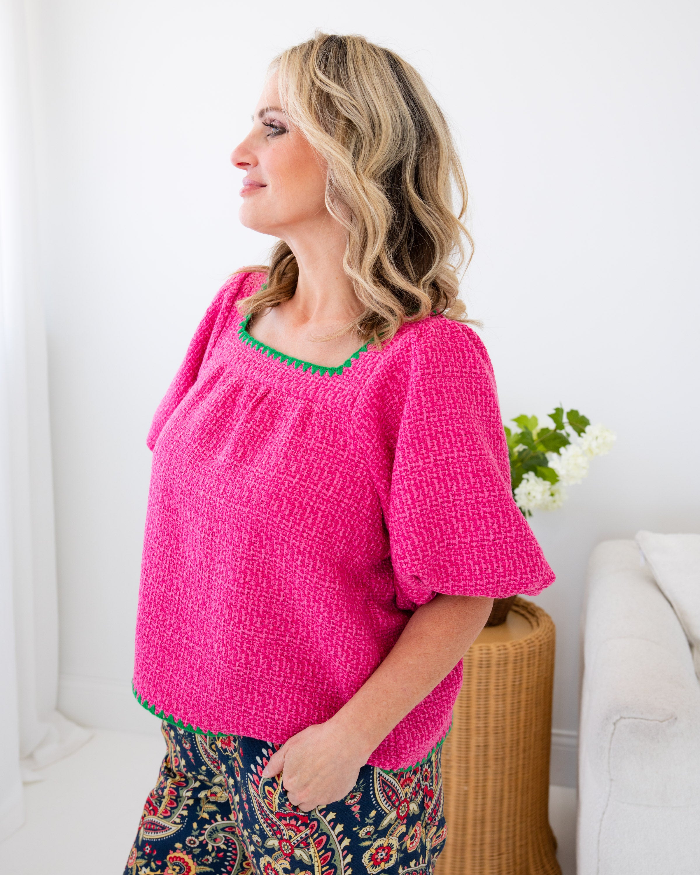 Tweed Stitch Detail Top