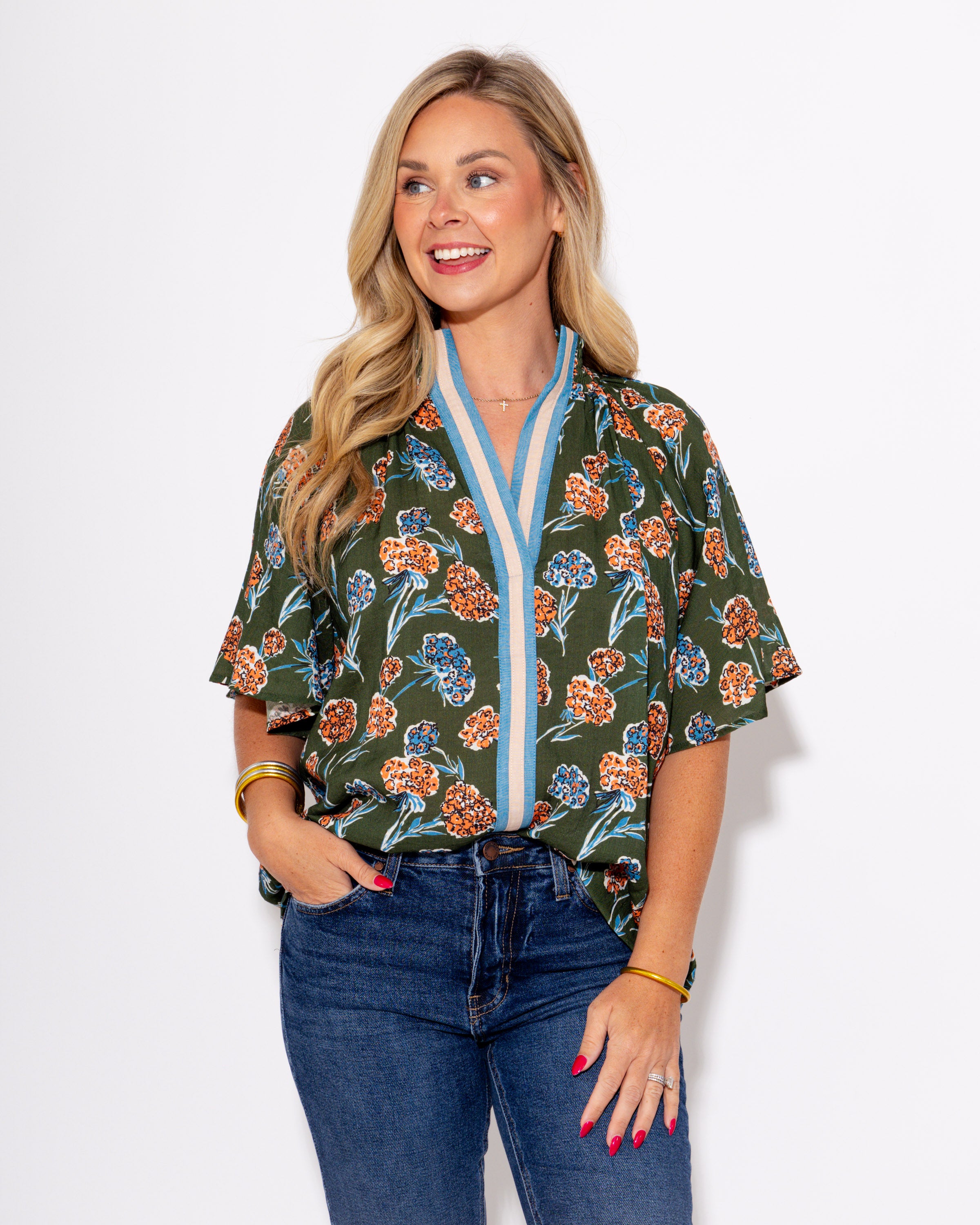 Garden Bloom Split Neck Top