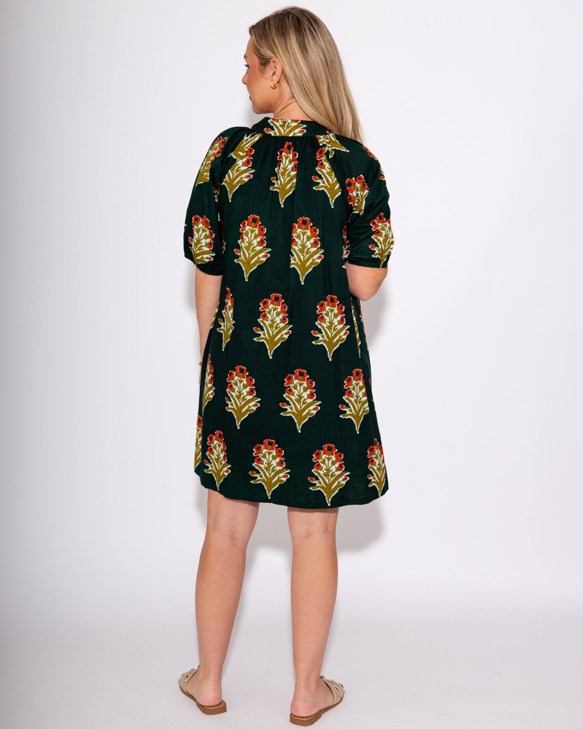 Petal Stripe V-Neck Dress in Green