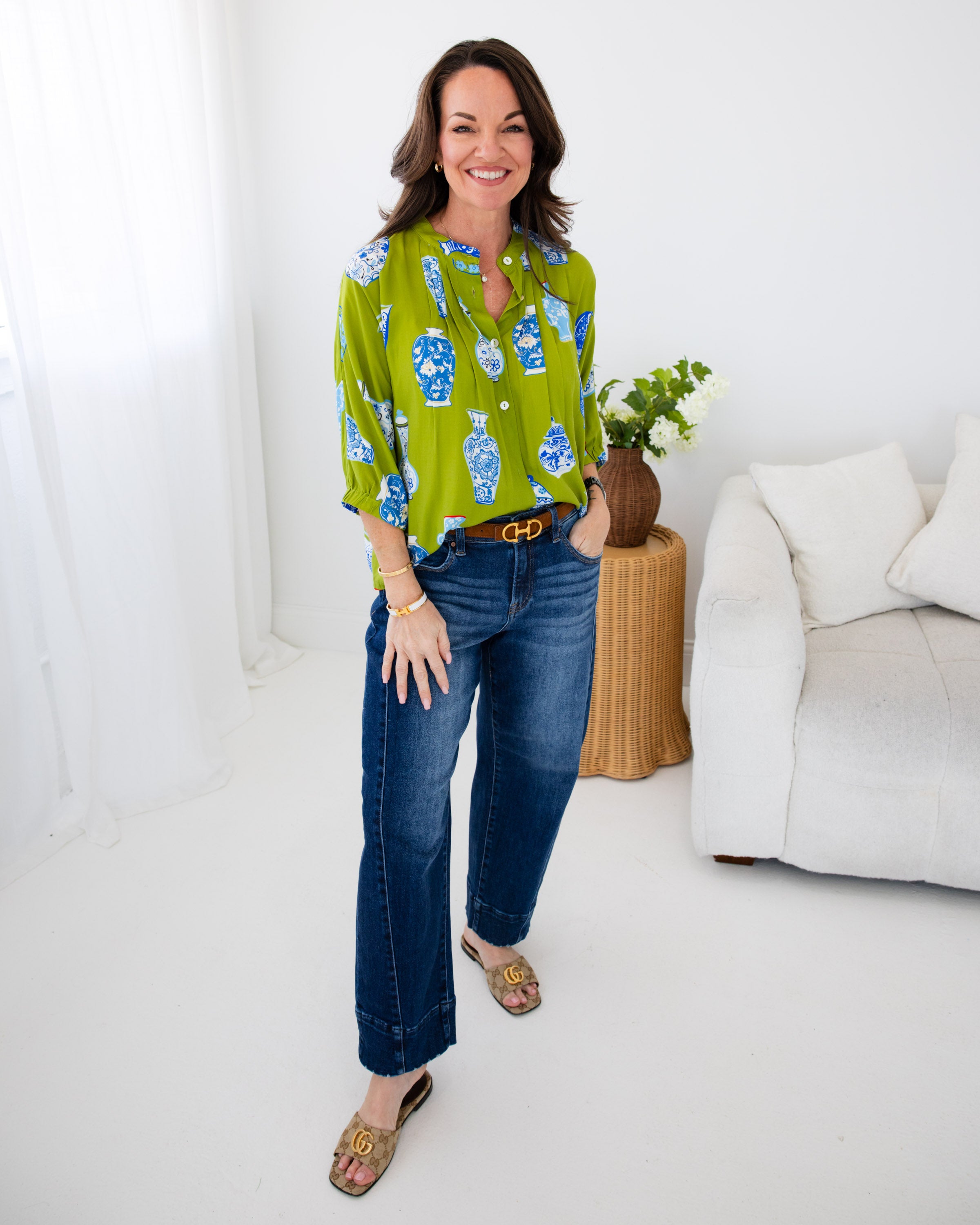Vase Print Button Up Top