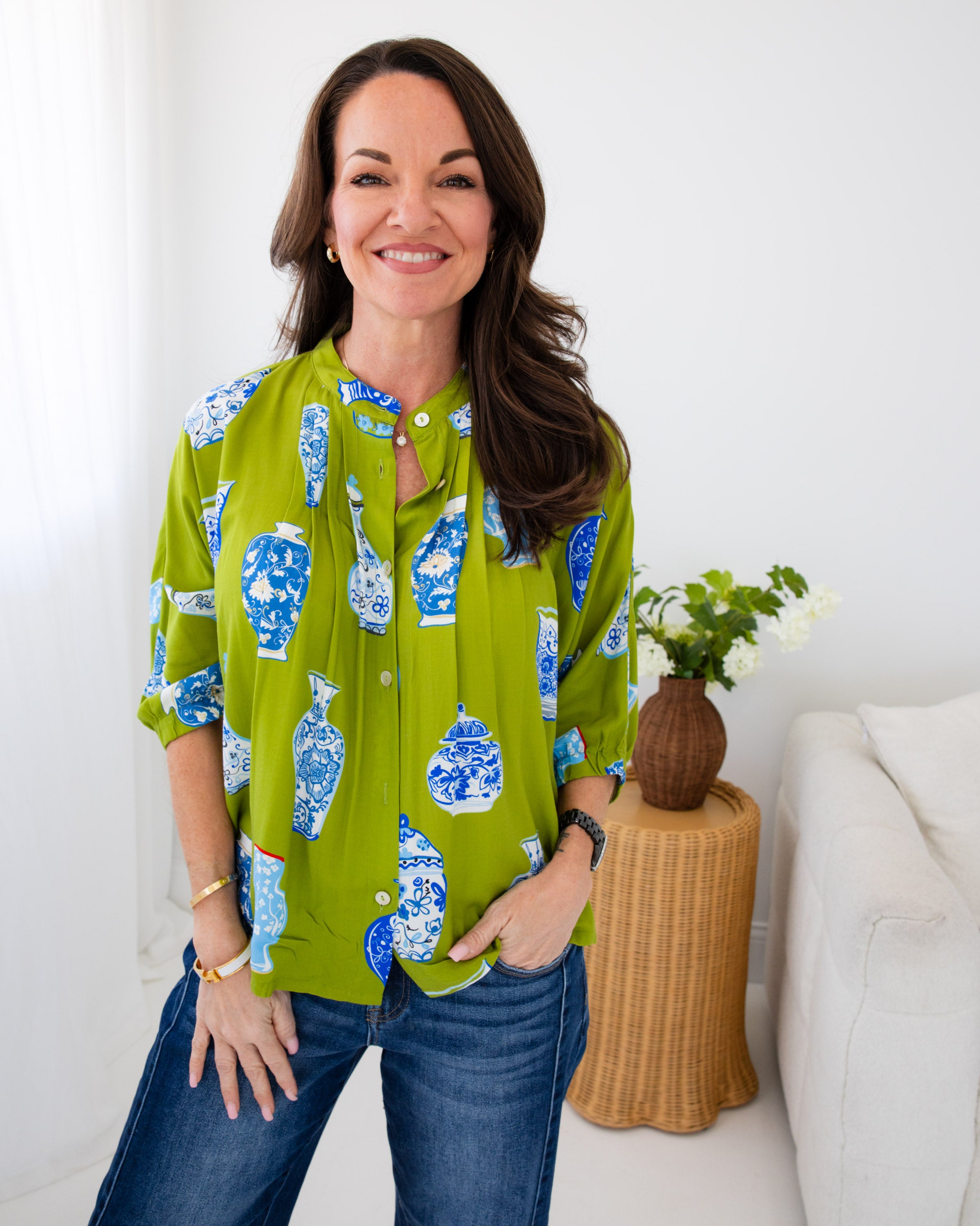 Vase Print Button Up Top