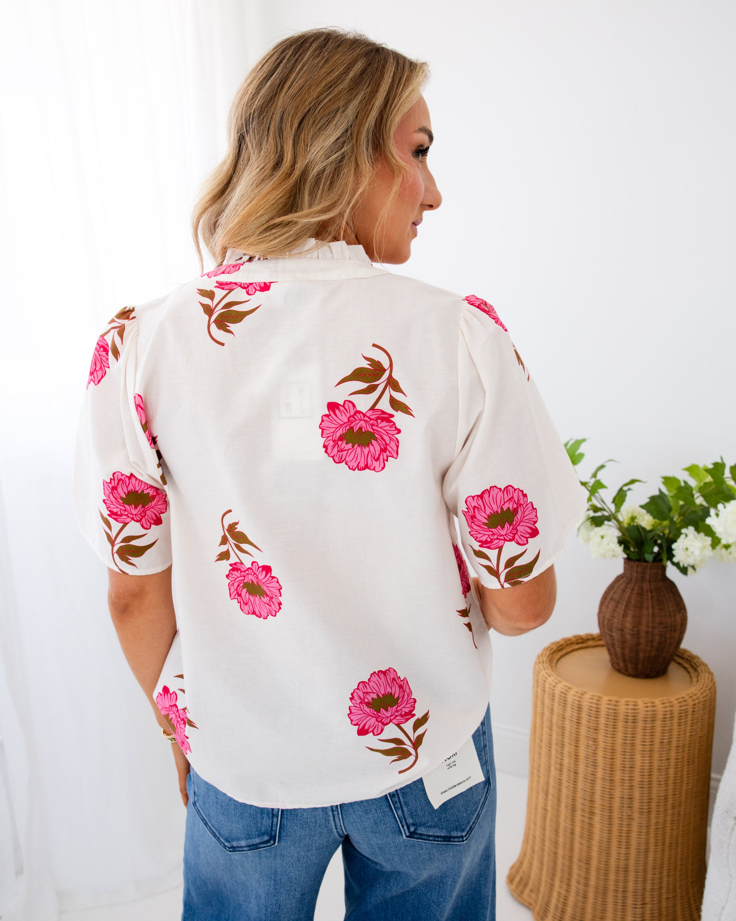 Pink Floral Button Up Top