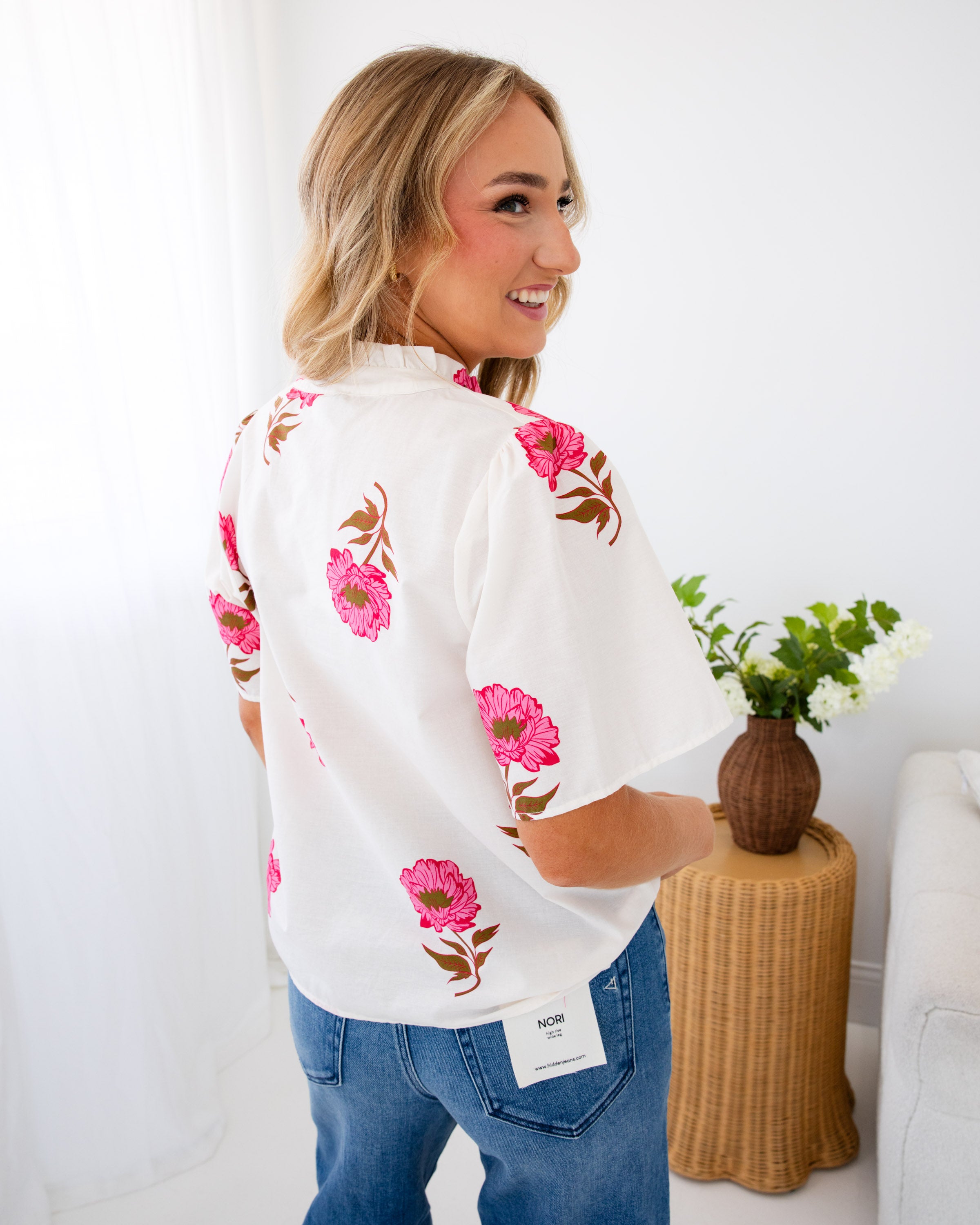 Pink Floral Button Up Top