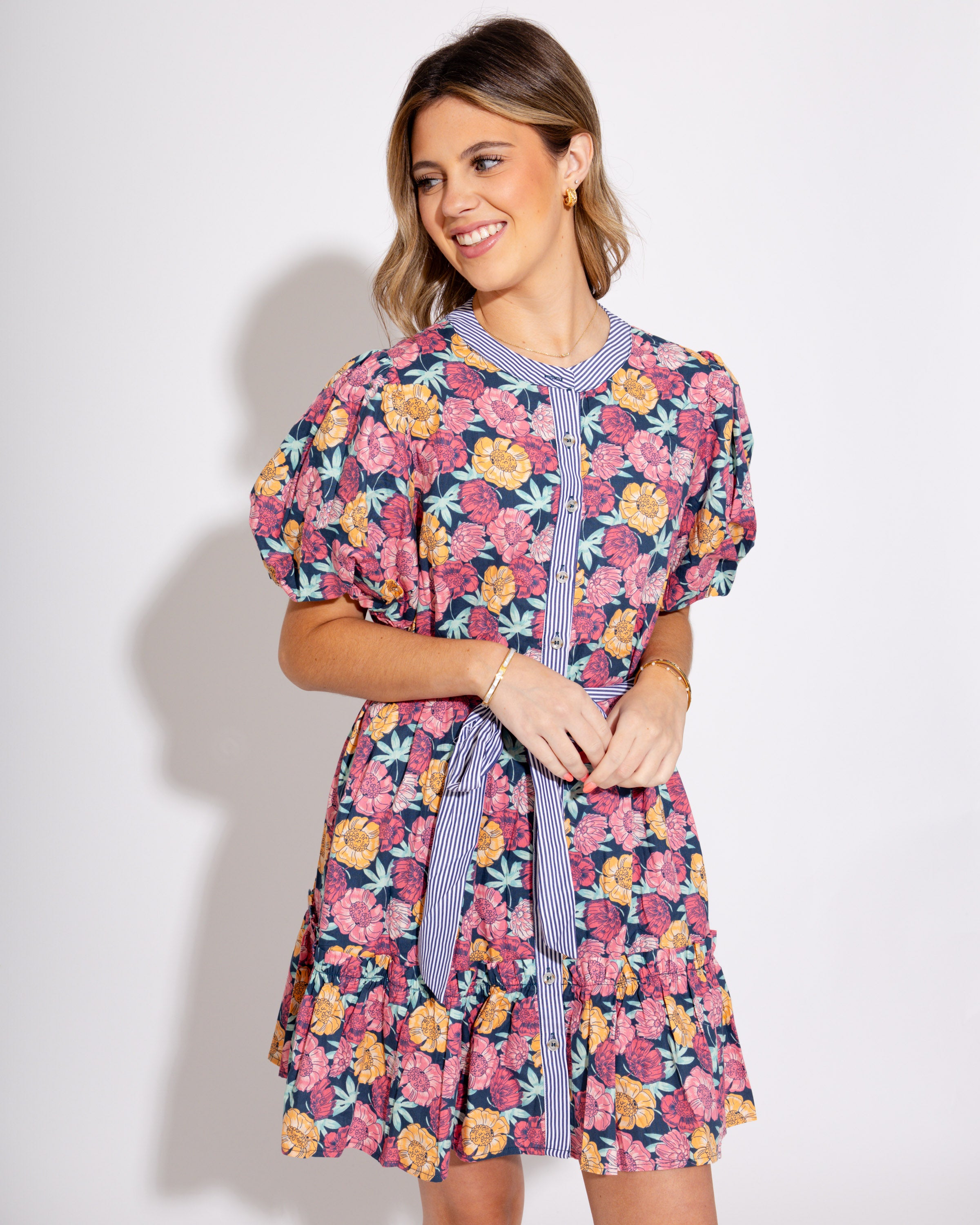 Belted Botanical Charm Floral Mini Dress