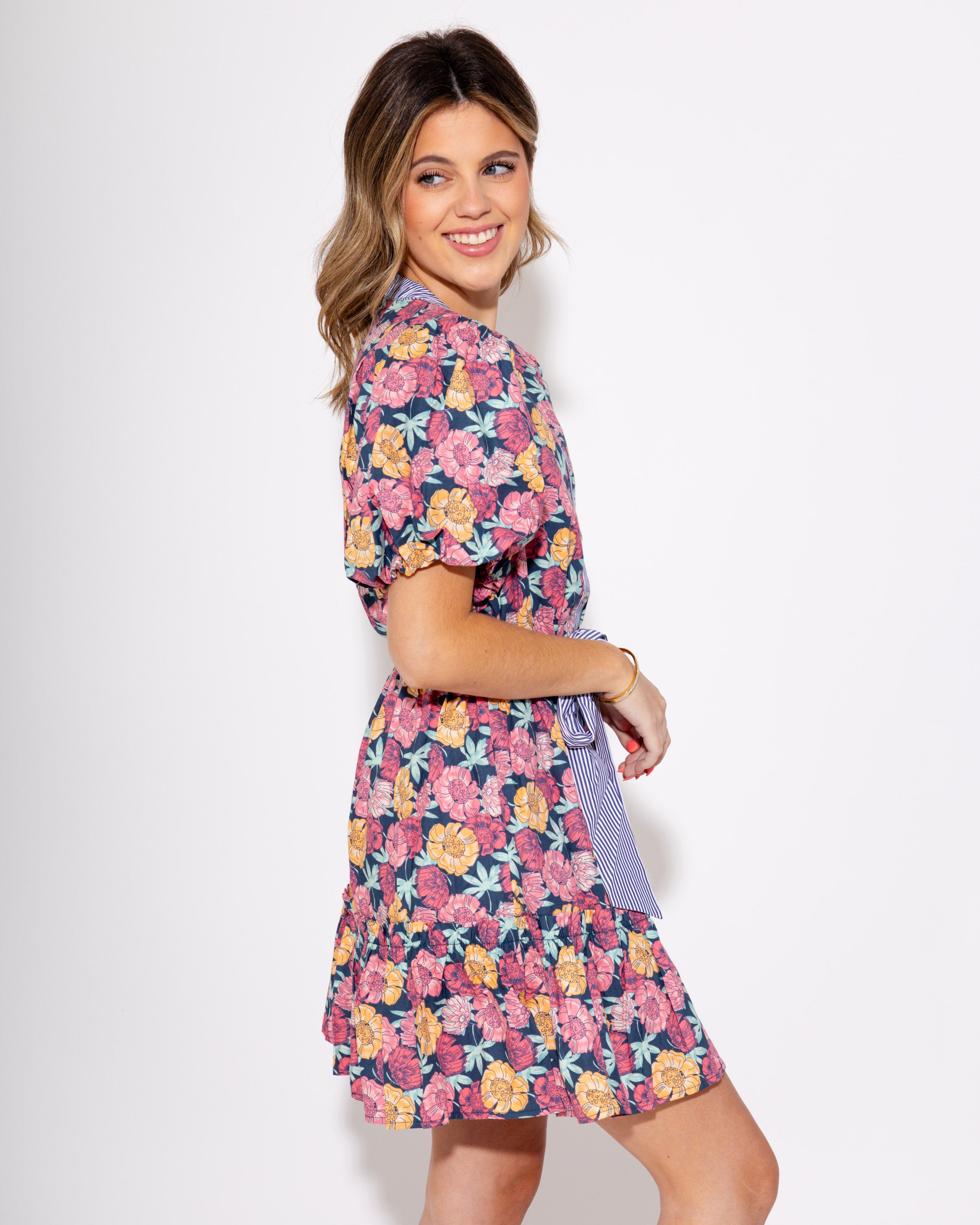 Belted Botanical Charm Floral Mini Dress