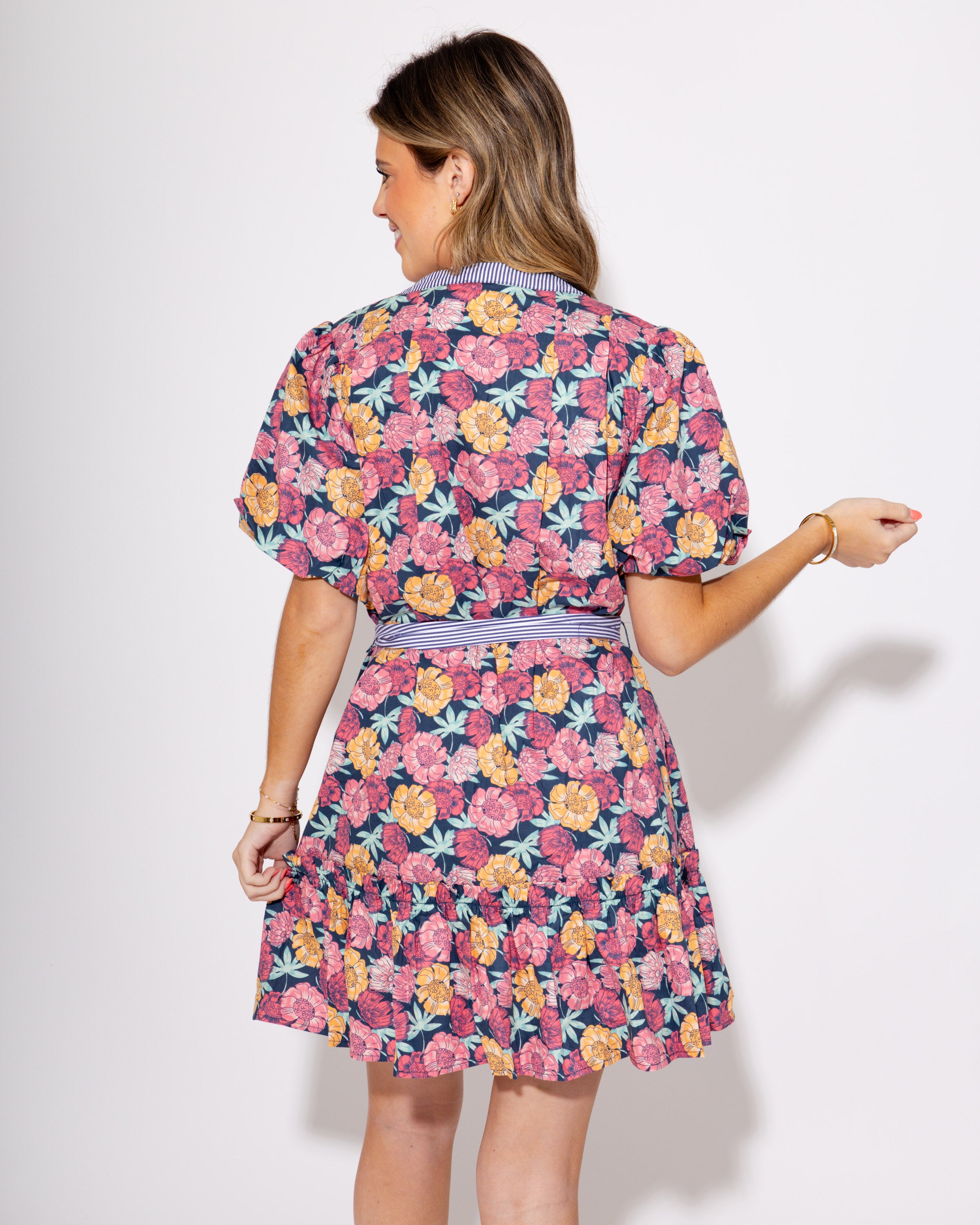 Belted Botanical Charm Floral Mini Dress