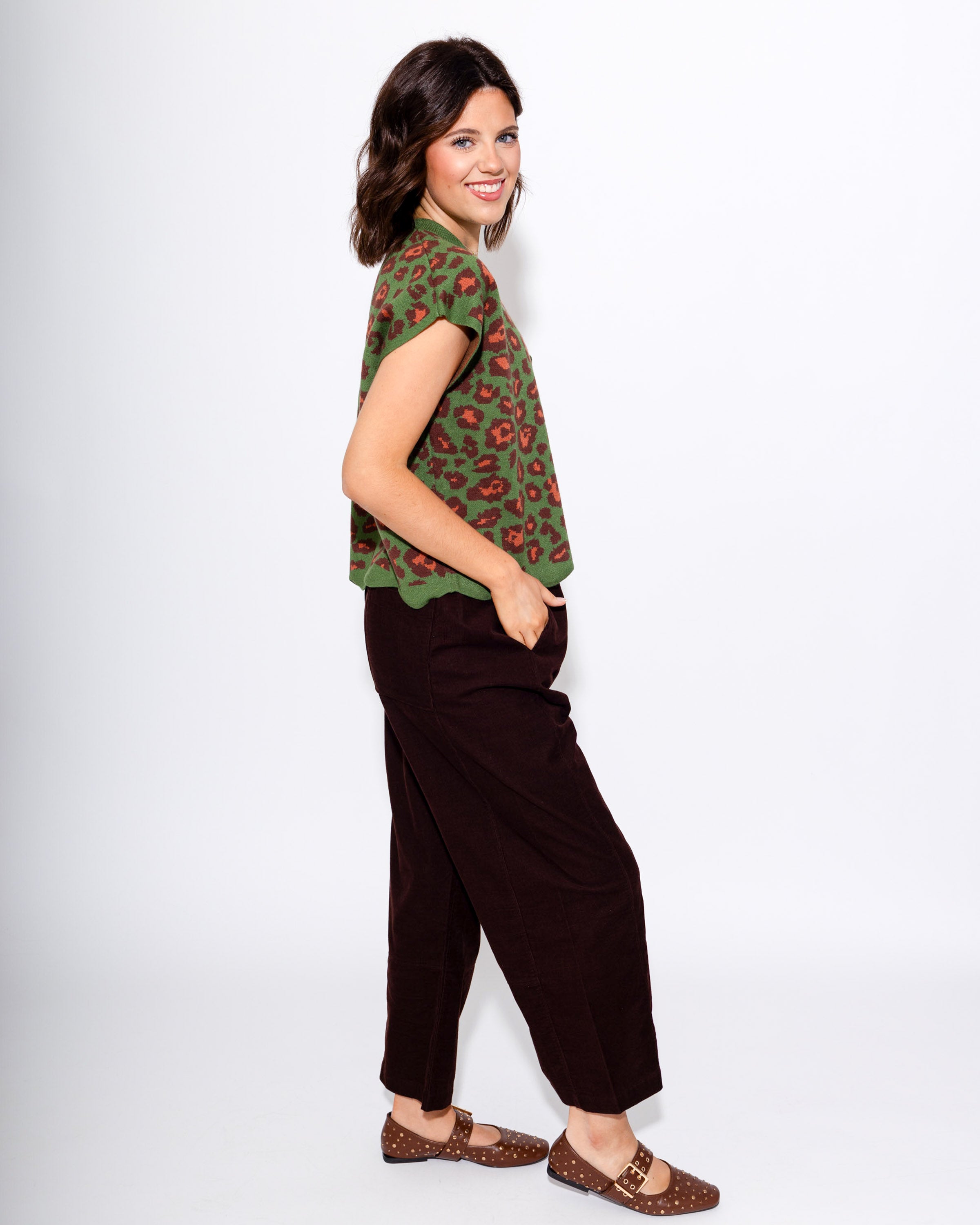 Scallop Edge Animal Print Top in Olive