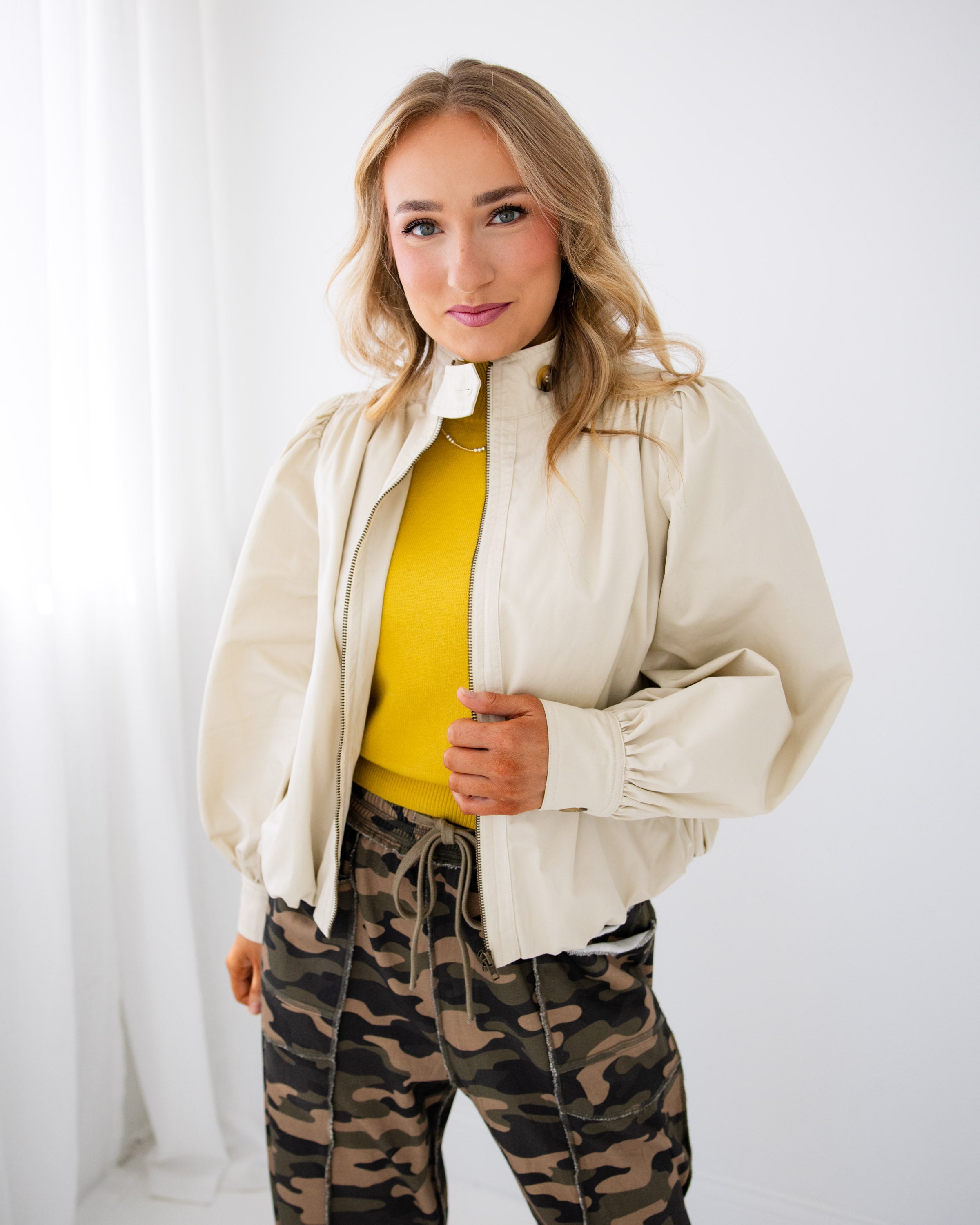 Cream Everyday Zip Up Jacket