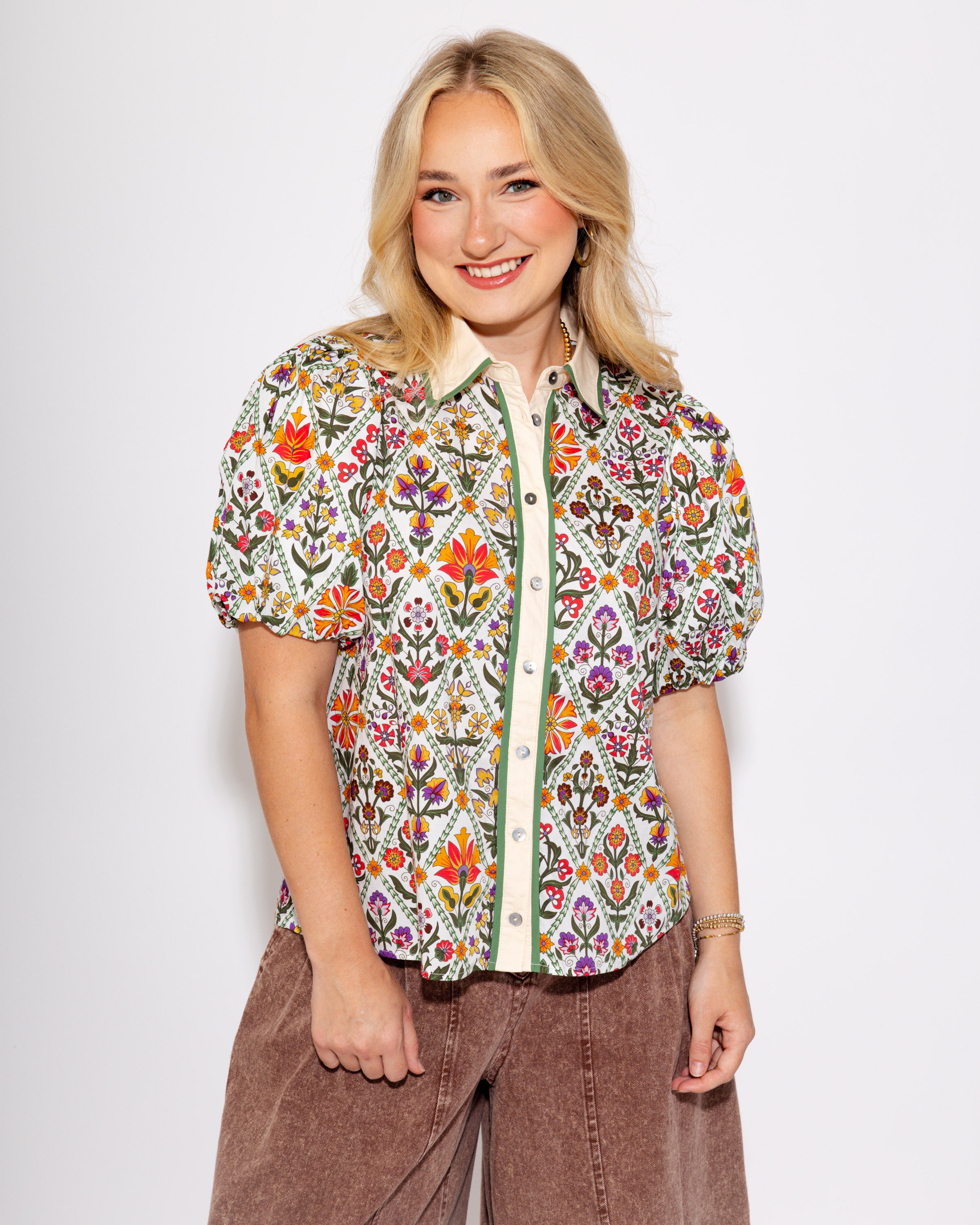 Diamond Bloom Bubble Sleeve Top