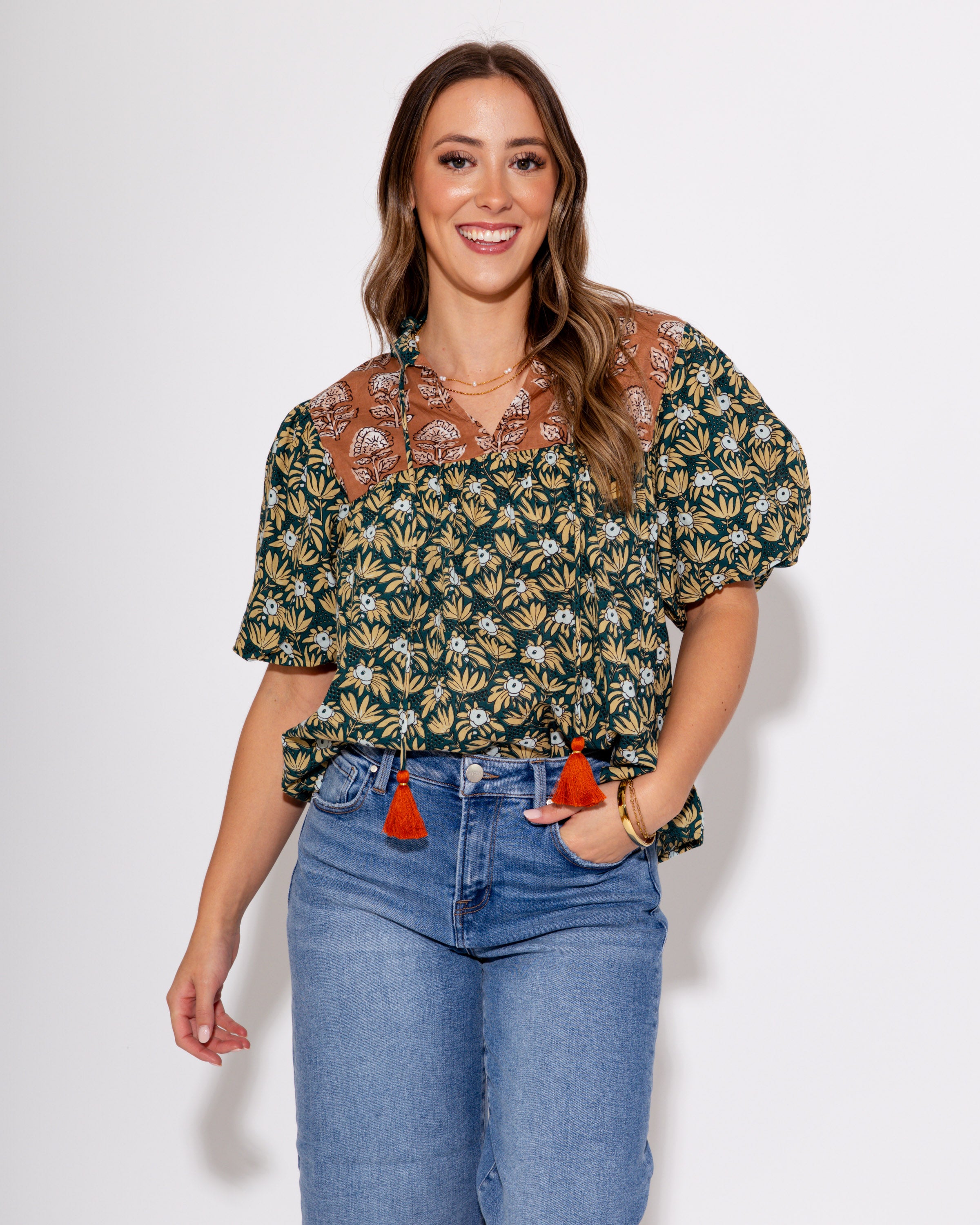 Floral Affair Neck Tie Top Green